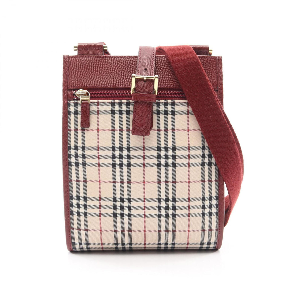 Burberry Beige Bordeaux Multi-Color Canvas Leather Handbag Shoulder Bag (Pre-Owned)