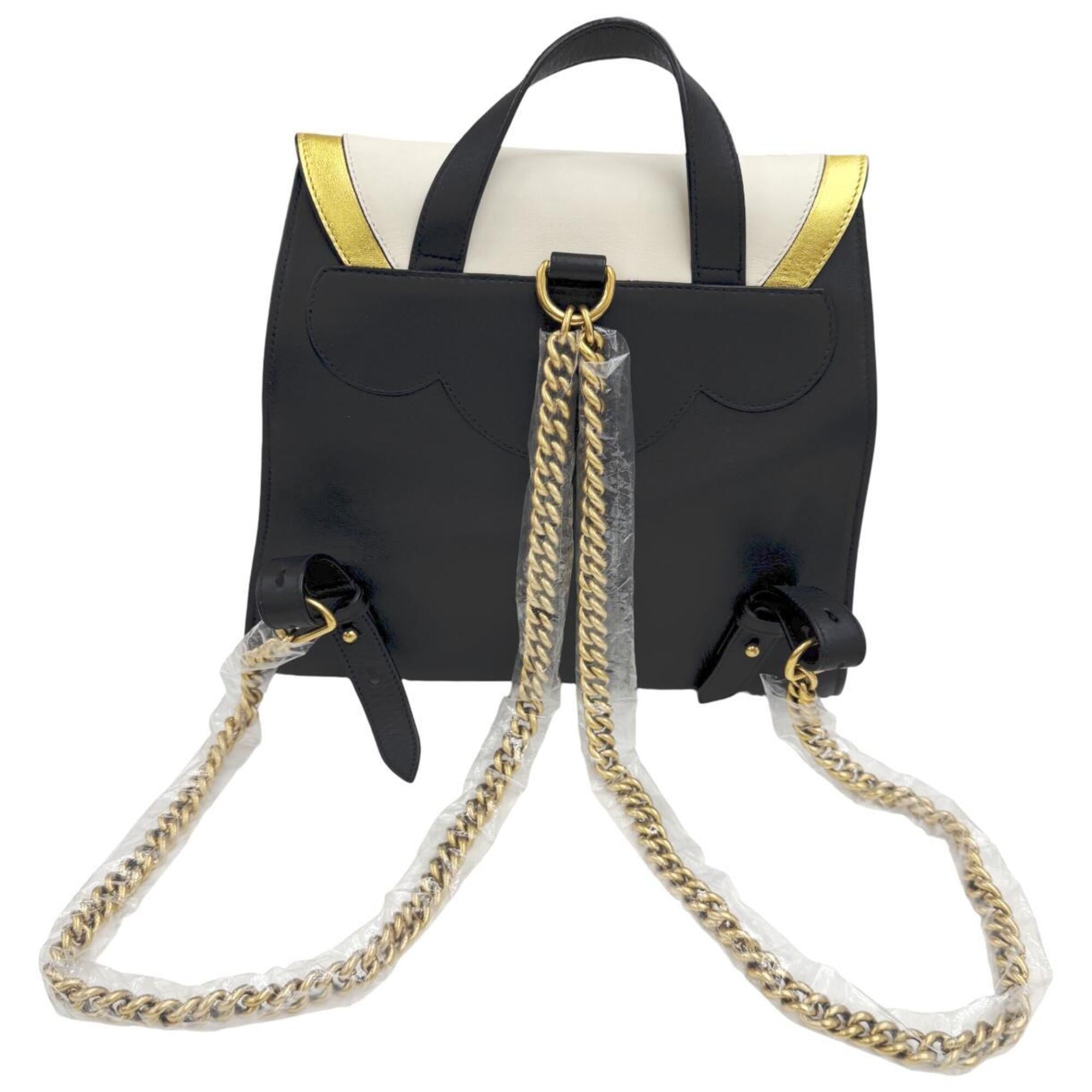 Gucci Black Gold White Leather Metal Backpack (Pre-Owned)