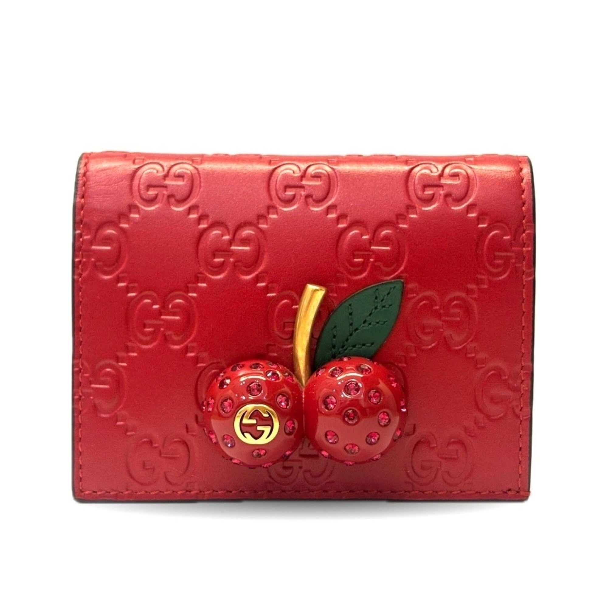 Gucci Cherry Red Red Color Leather Wallet (Bi-Fold) (Pre-Owned)