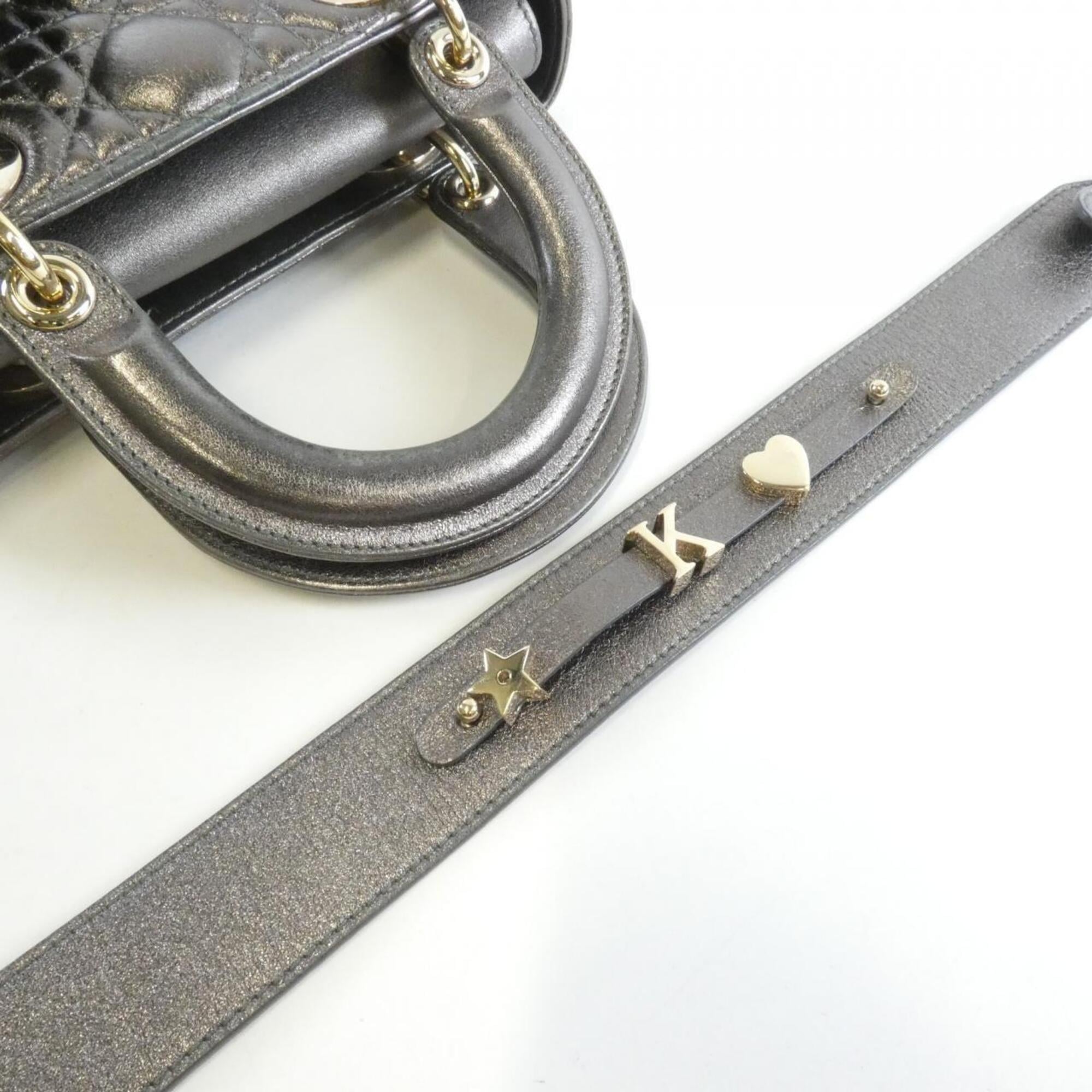 Christian Dior Gunmetal Metallic Leather Handbag (Pre-Owned)