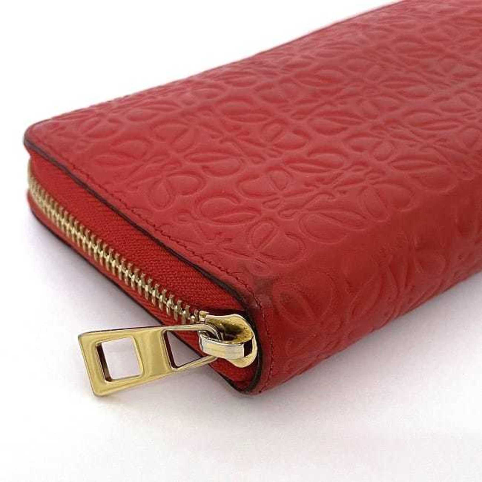 Loewe Repeat Red Color Leather Long Wallet (Bi-Fold) (Pre-Owned)