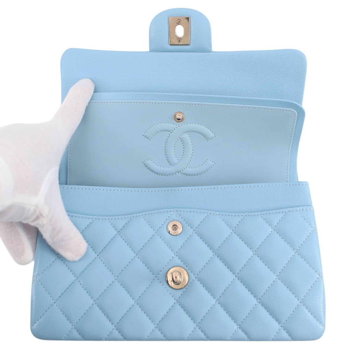 Chanel Sky Blue Grained Calfskin Handbag Shoulder Bag (Pre-Owned)