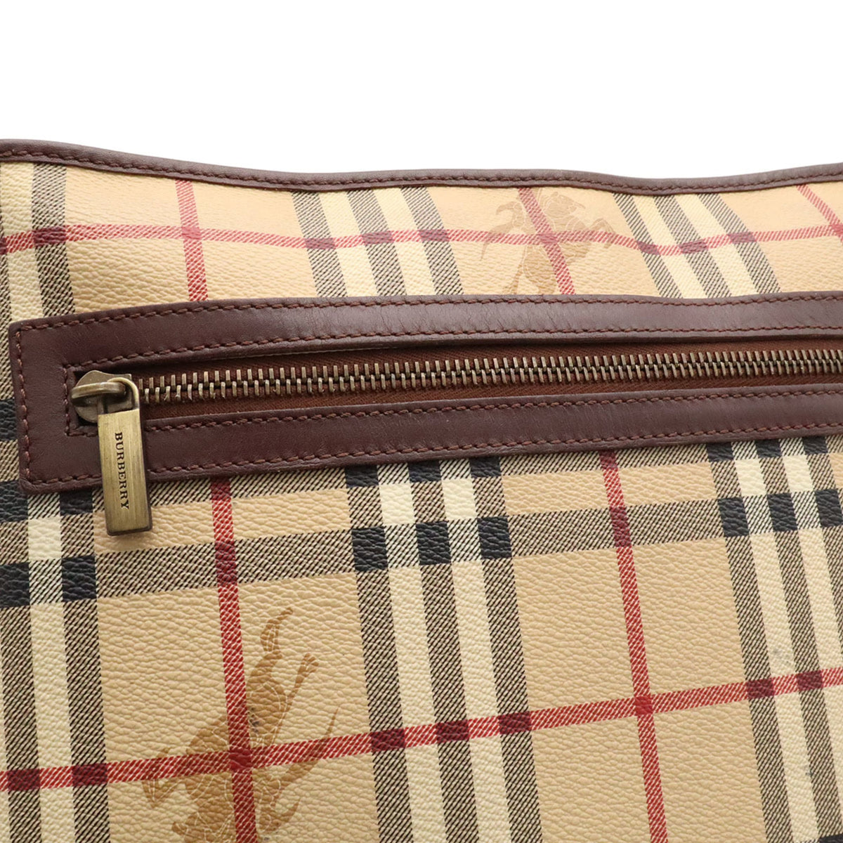 Burberry Beige Black Bordeaux Dark Brown Coated Canvas Leather Shoulder Bag (Pre-Owned)
