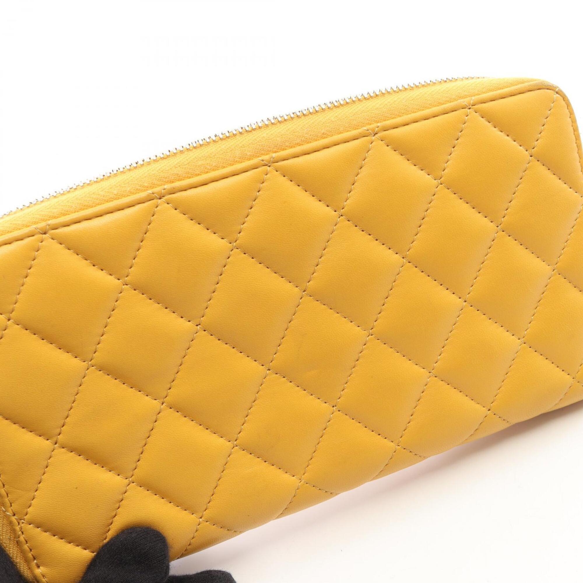 Chanel Yellow Leather Long Wallet (Bi-Fold) (Pre-Owned)