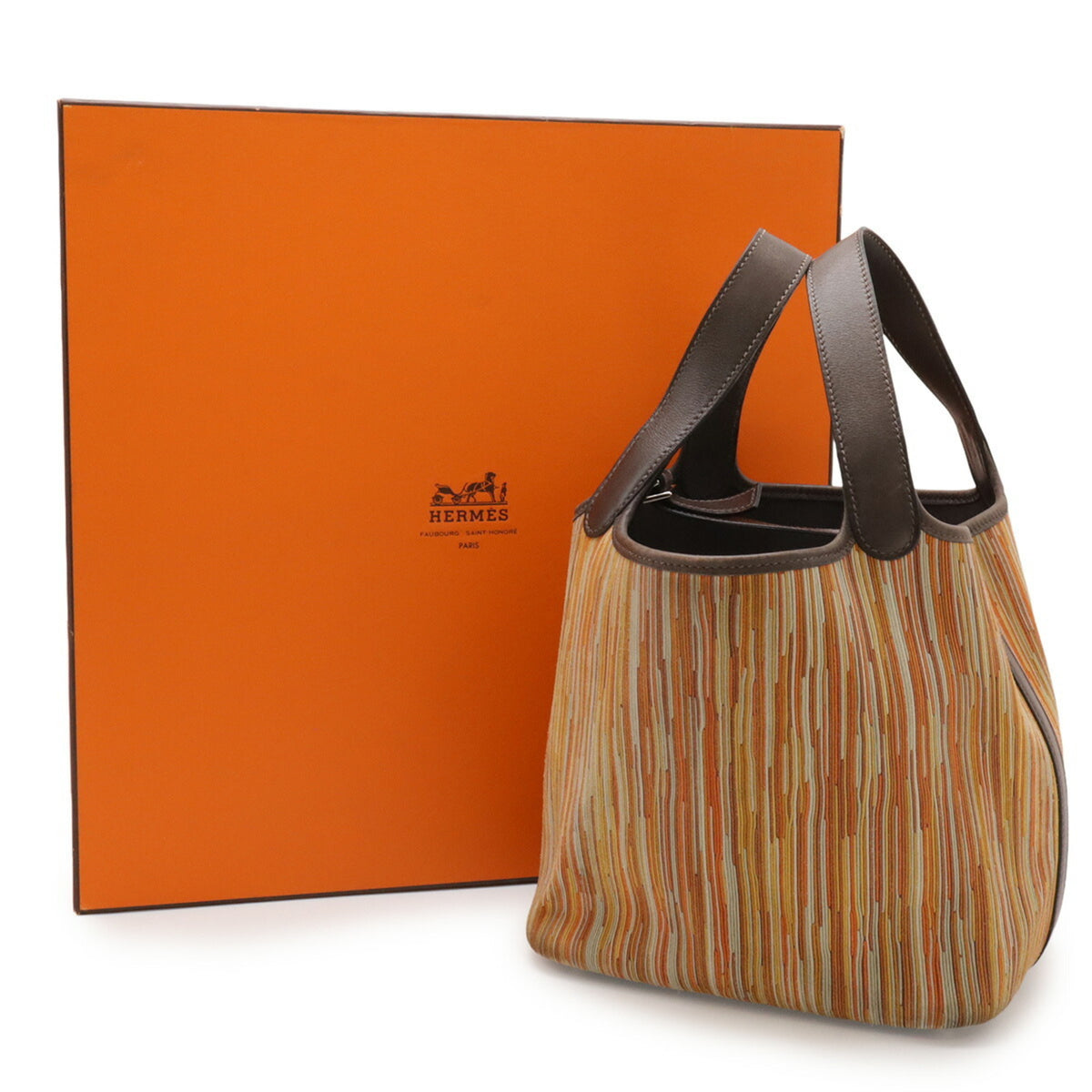 Hermes Picotin Dark Brown Multi-Color Orange Vibrato Leather Swift Leather Handbag Tote Bag (Pre-Owned)