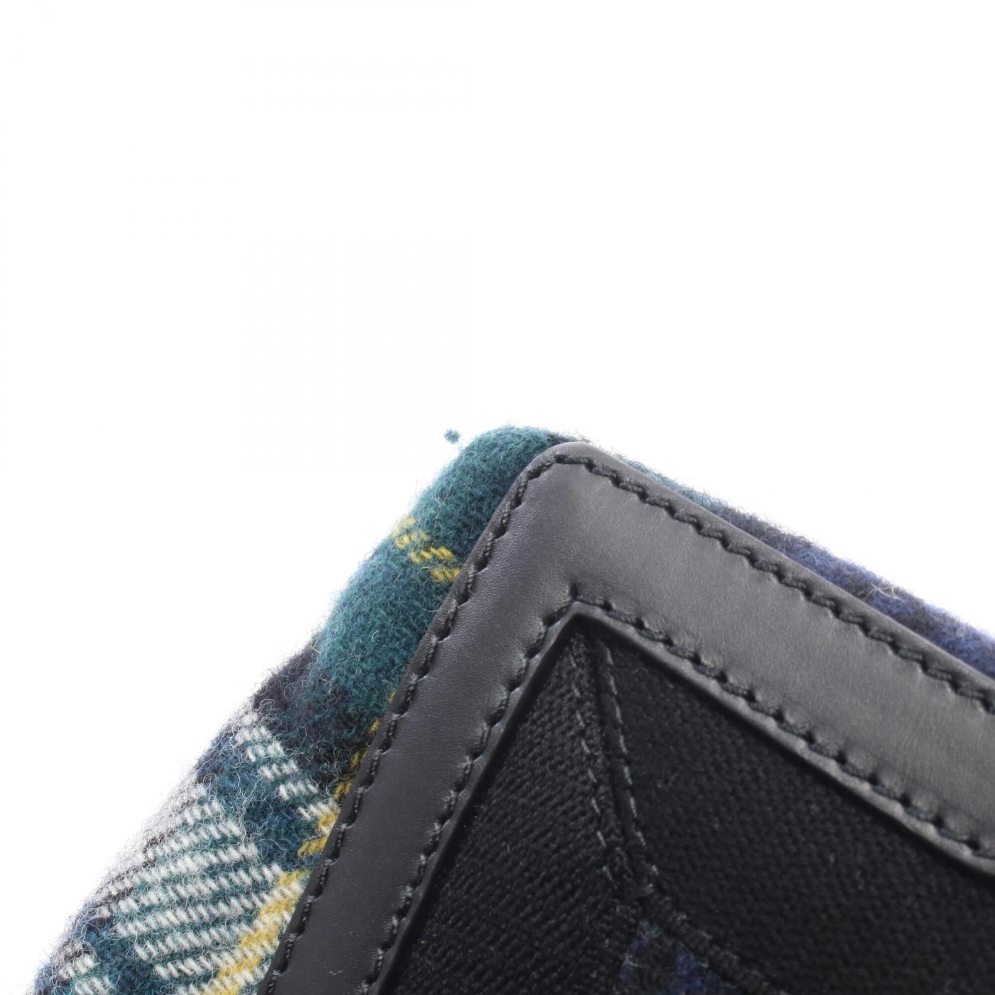 Balenciaga Black Green Multi-Color Wool Leather Handbag Pouch Tote Bag (Pre-Owned)