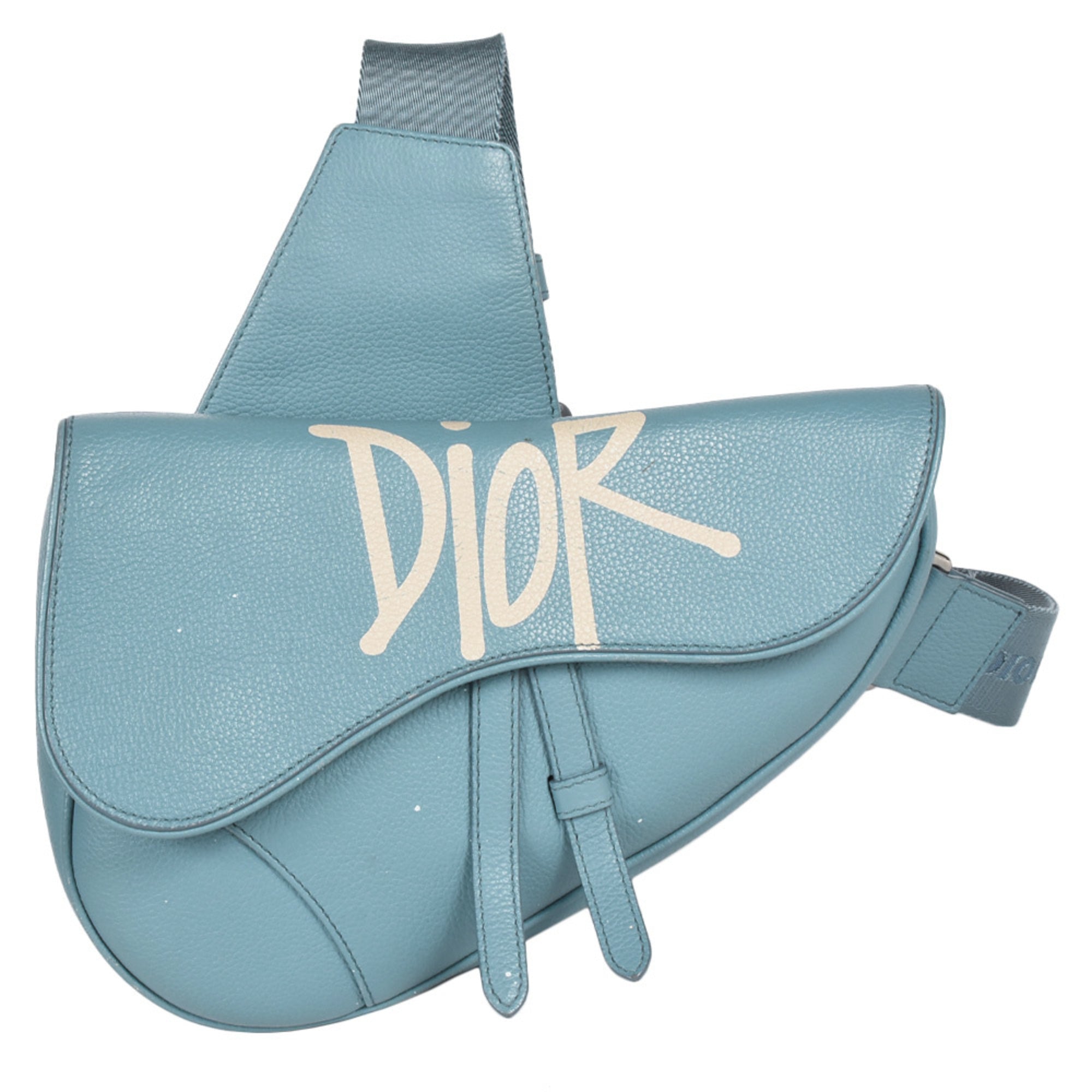 Christian Dior Blue White Leather Saddle Bag Shoulder Bag (Pre-Owned)
