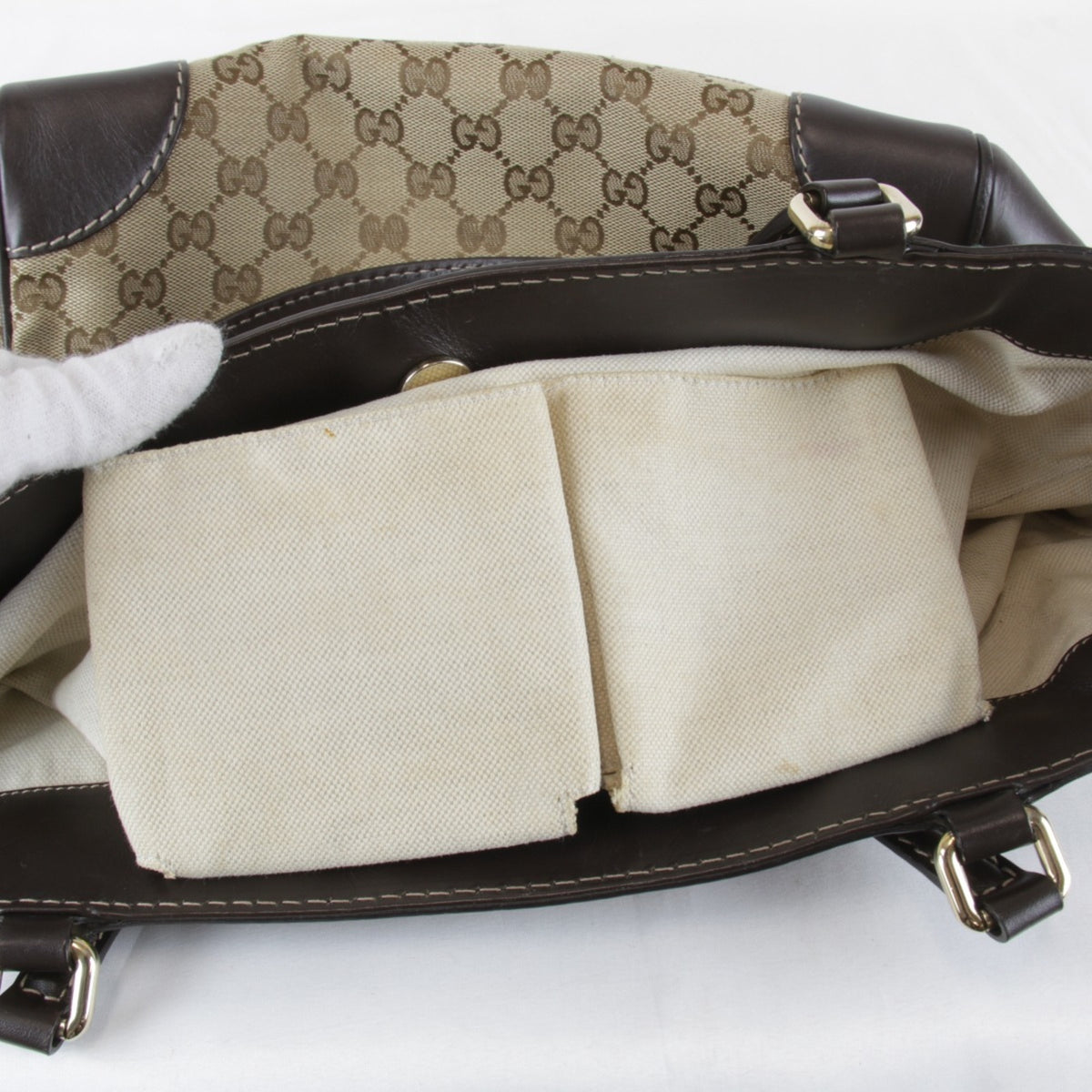 Gucci Brown Gg Canvas Leather Tote Bag (Pre-Owned)