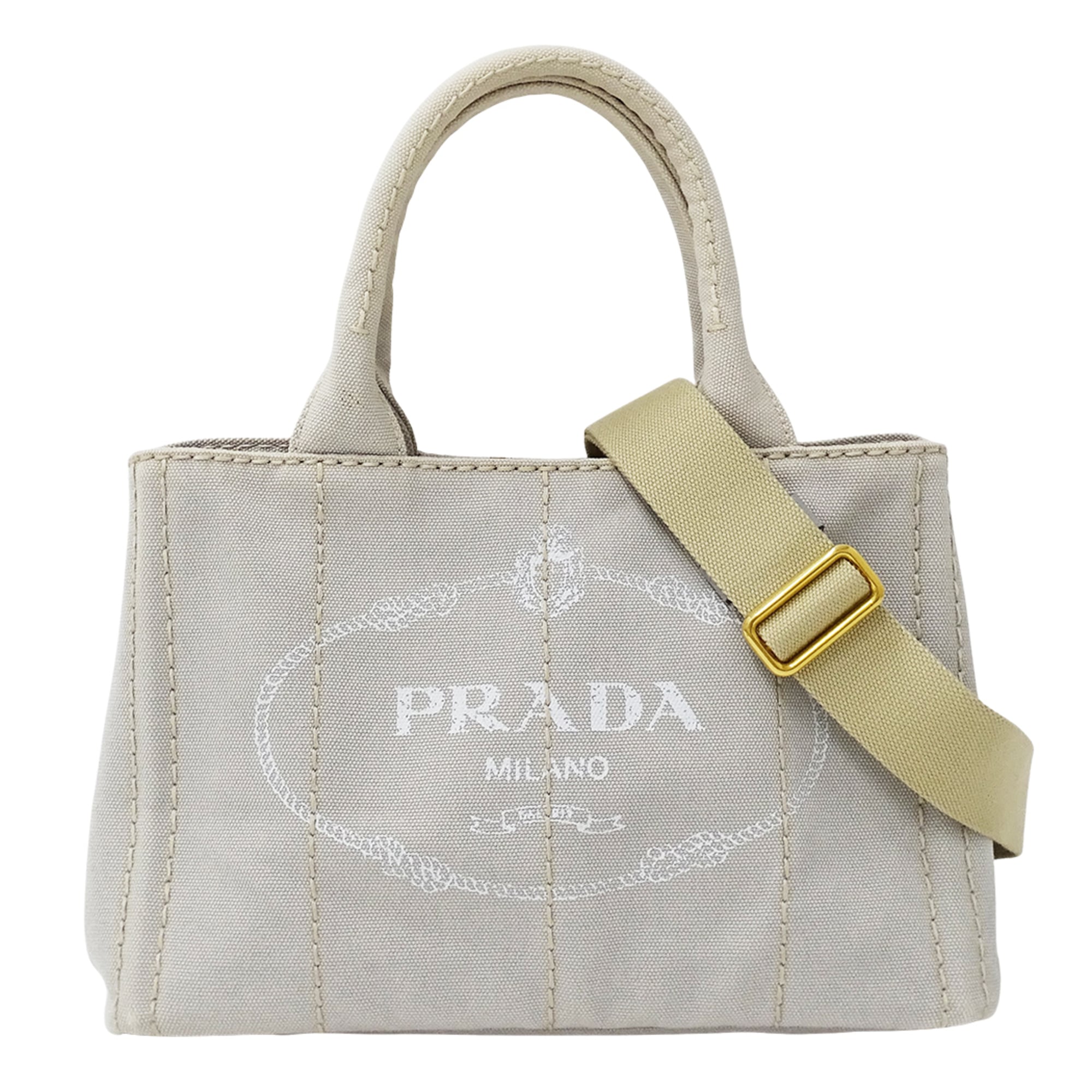Prada Light Gray Canvas Handbag Shoulder Bag Tote Bag (Pre-Owned)