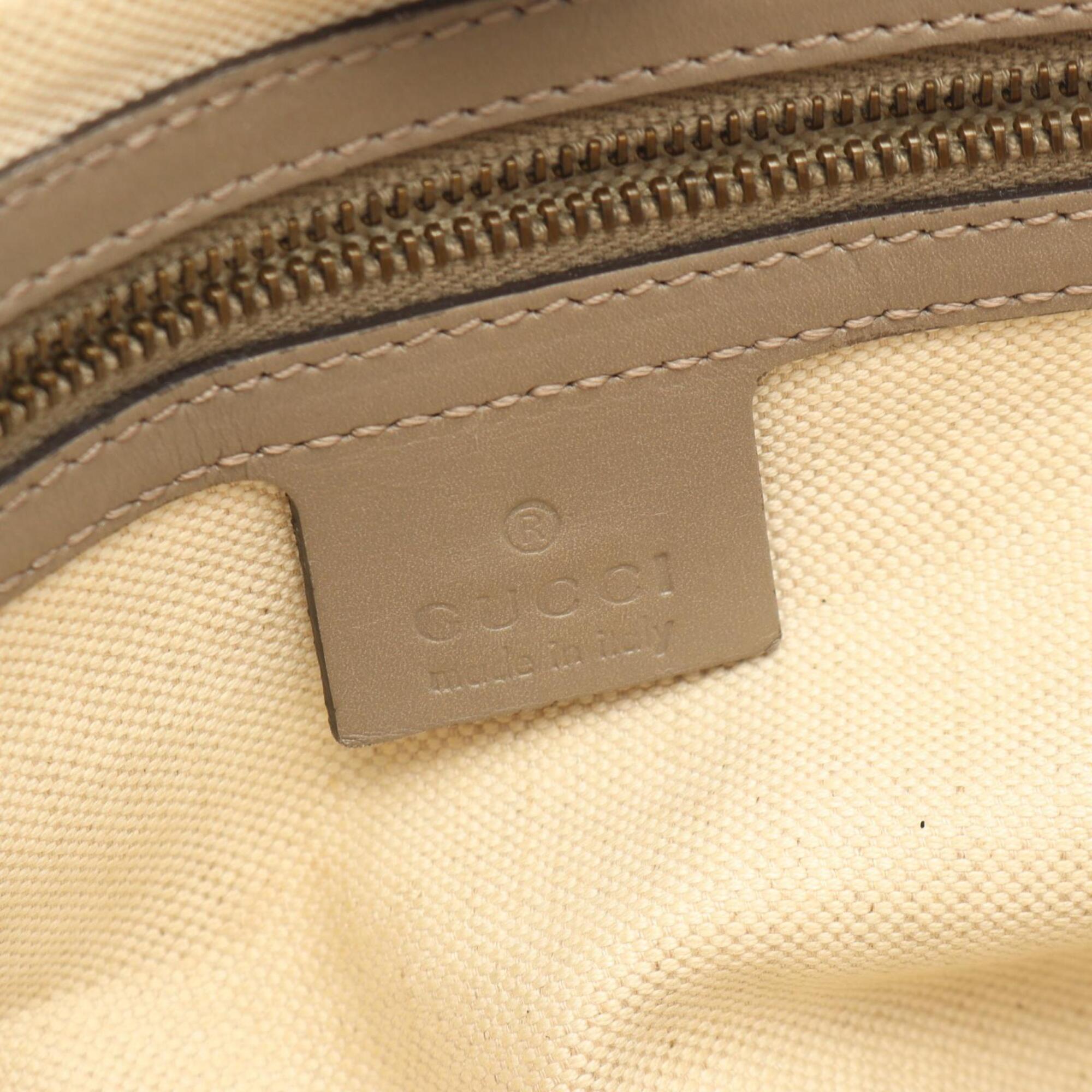 Gucci Beige Gray Canvas Leather Tote Bag (Pre-Owned)