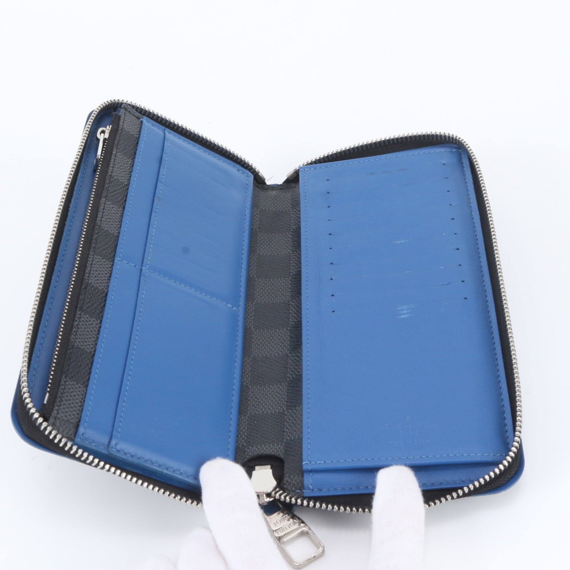 Louis Vuitton Black Blue Leather Coated Canvas Long Wallet (Bi-Fold) (Pre-Owned)