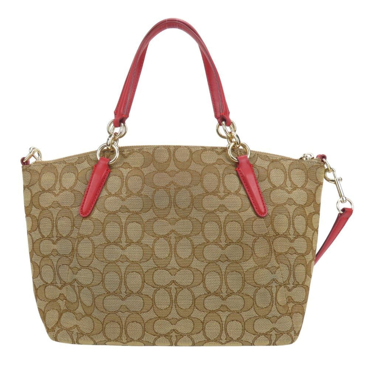 Coach Signature Beige Red Color Canvas Handbag (Pre-Owned)