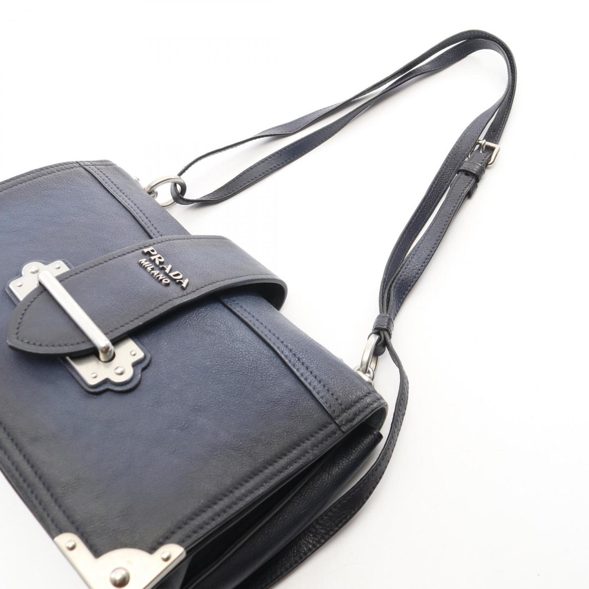 Prada Navy Leather Handbag Shoulder Bag (Pre-Owned)