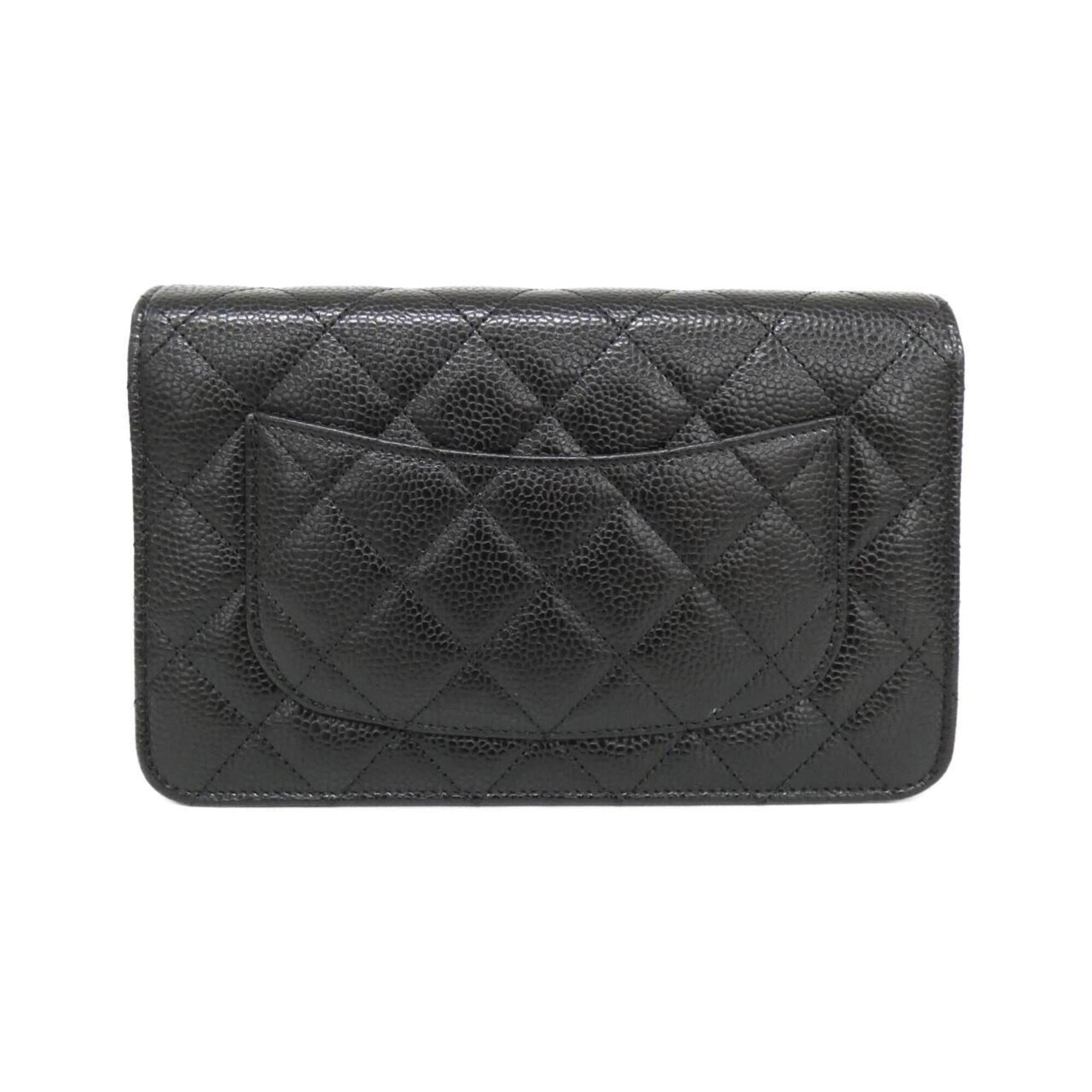 Chanel Black Bordeaux Grained Calfskin Chain/Shoulder Wallet (Pre-Owned)