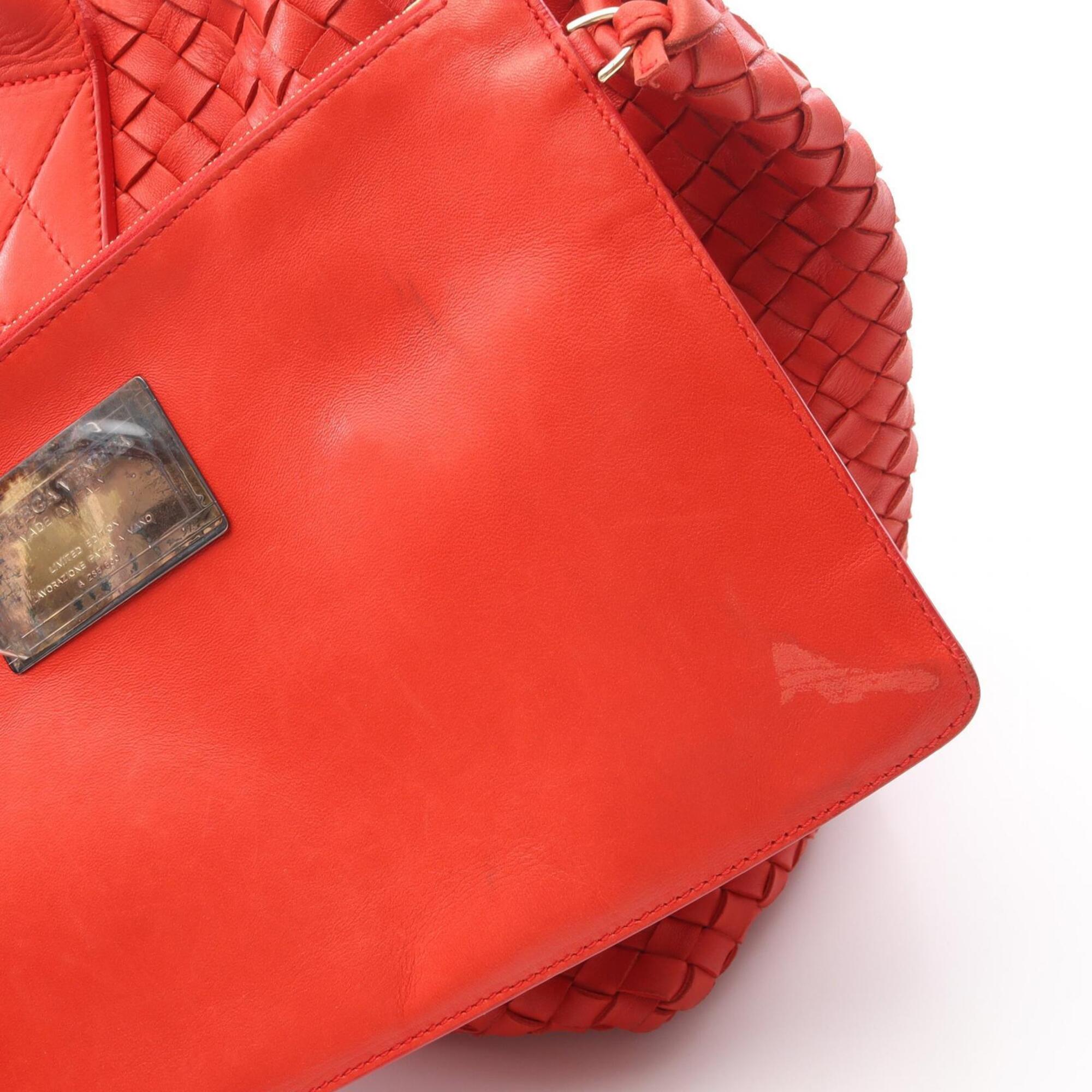 Bottega Veneta Red Color Leather Handbag Pouch Tote Bag (Pre-Owned)