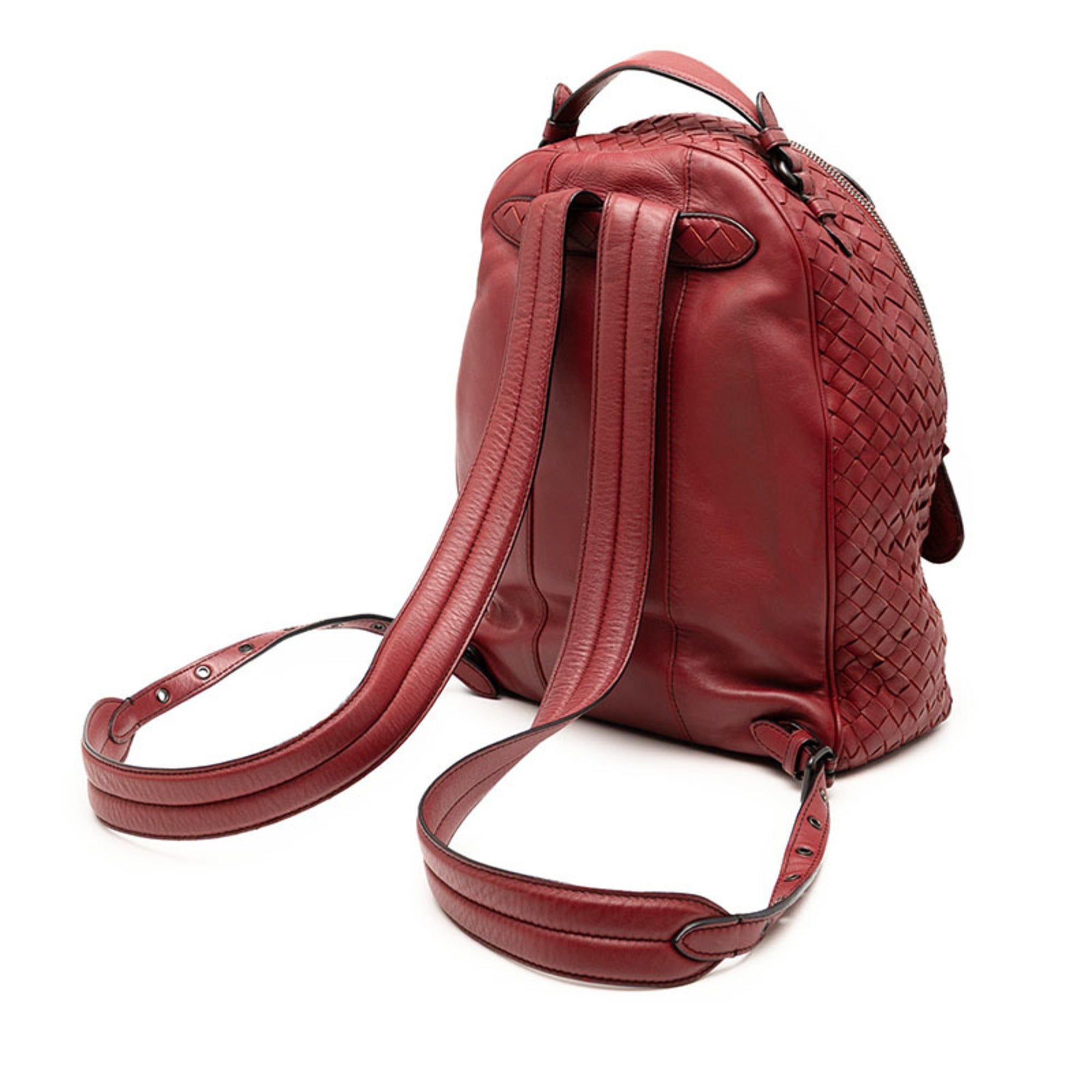 Bottega Veneta Red Color Wine Leather Backpack (Pre-Owned)