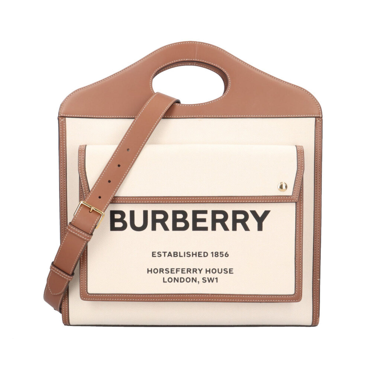Burberry Beige Brown Canvas Leather Handbag Shoulder Bag (Pre-Owned)