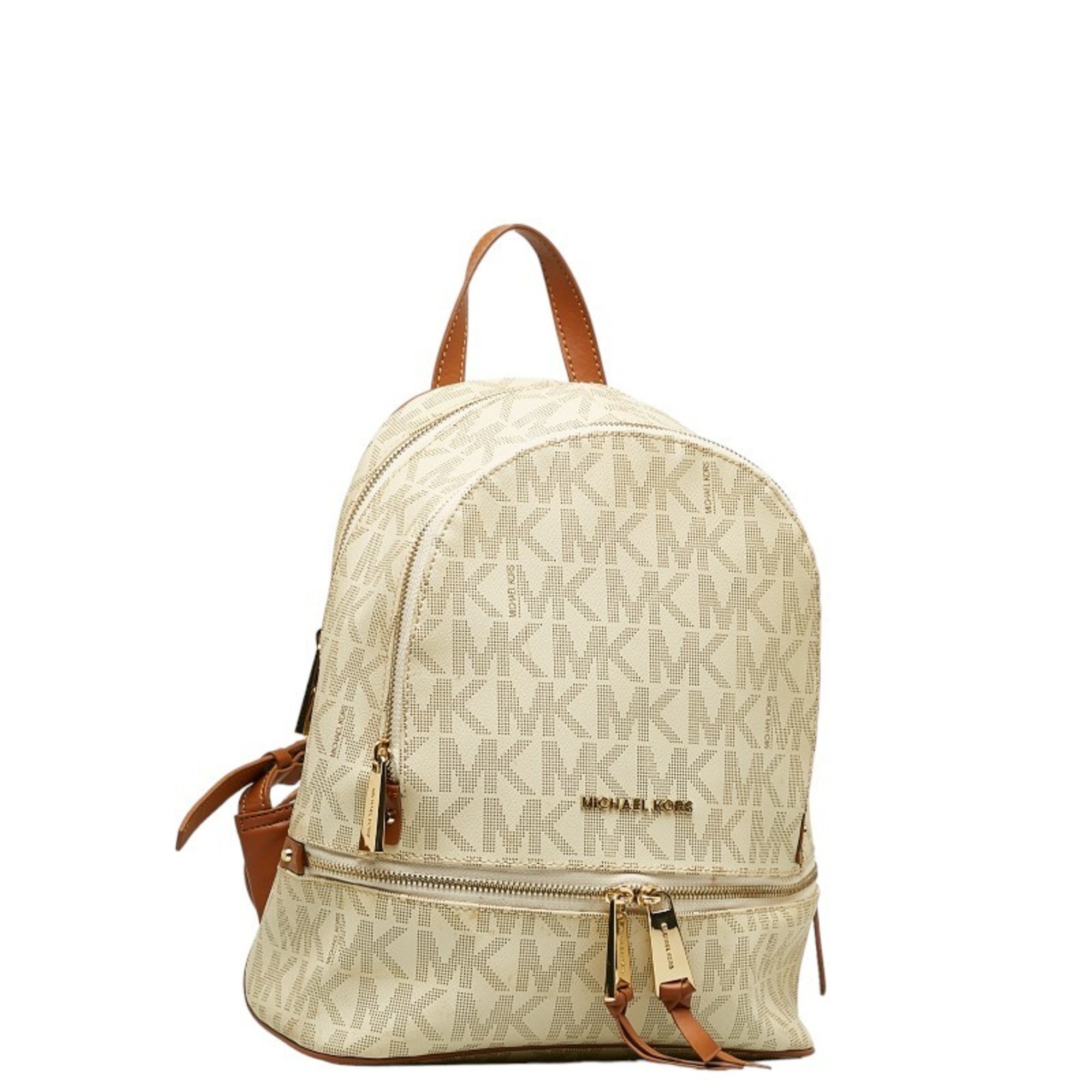 Michael Kors Brown White Pvc Leather Backpack (Pre-Owned)