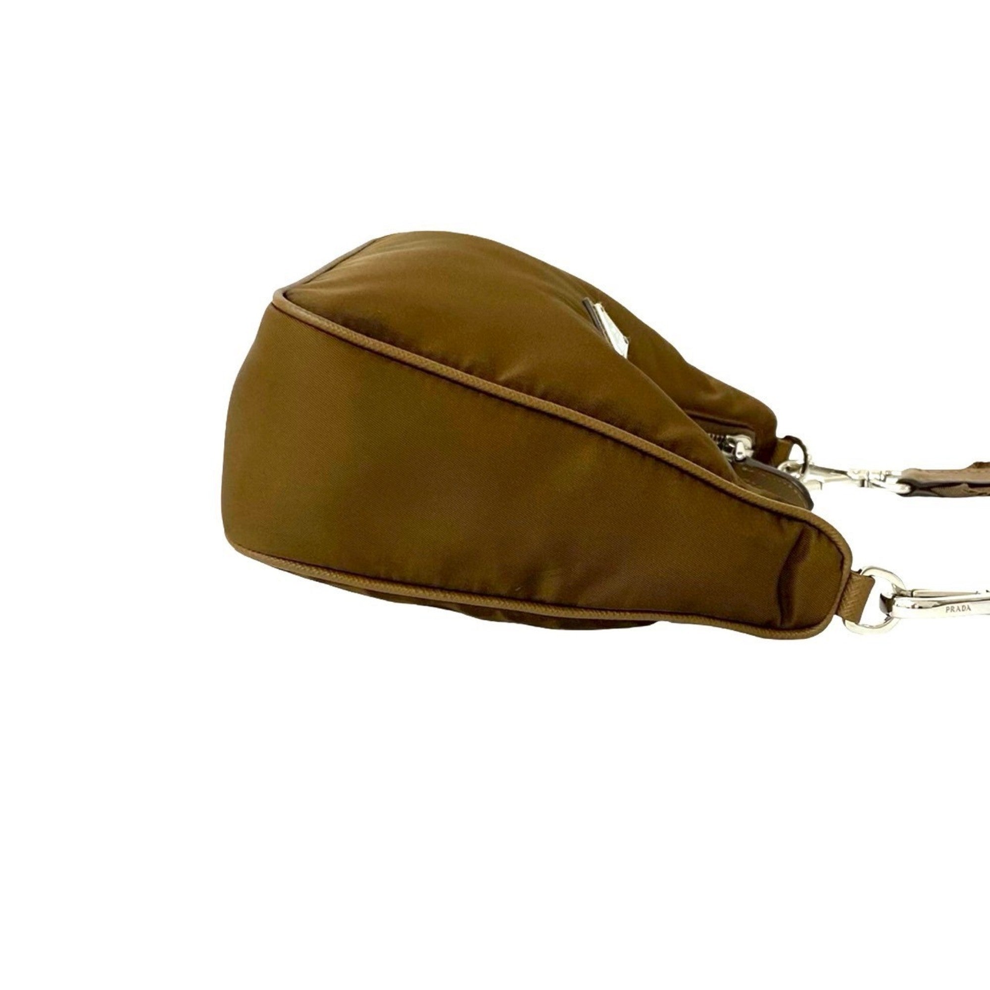 Prada Brown Nylon Leather Pochette Pouch Shoulder Bag (Pre-Owned)