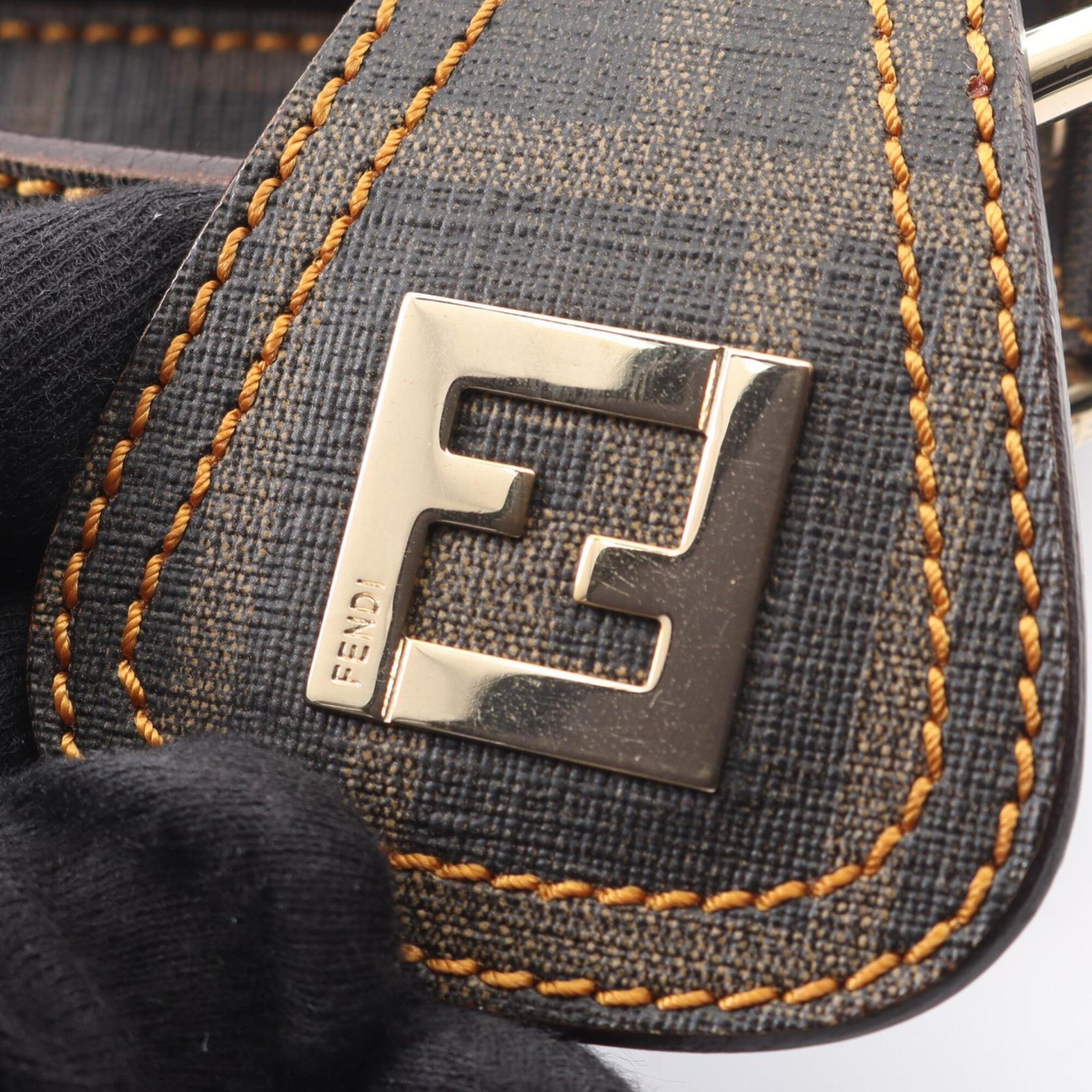 Fendi Beige Black Brown Canvas Leather Handbag Shoulder Bag (Pre-Owned)