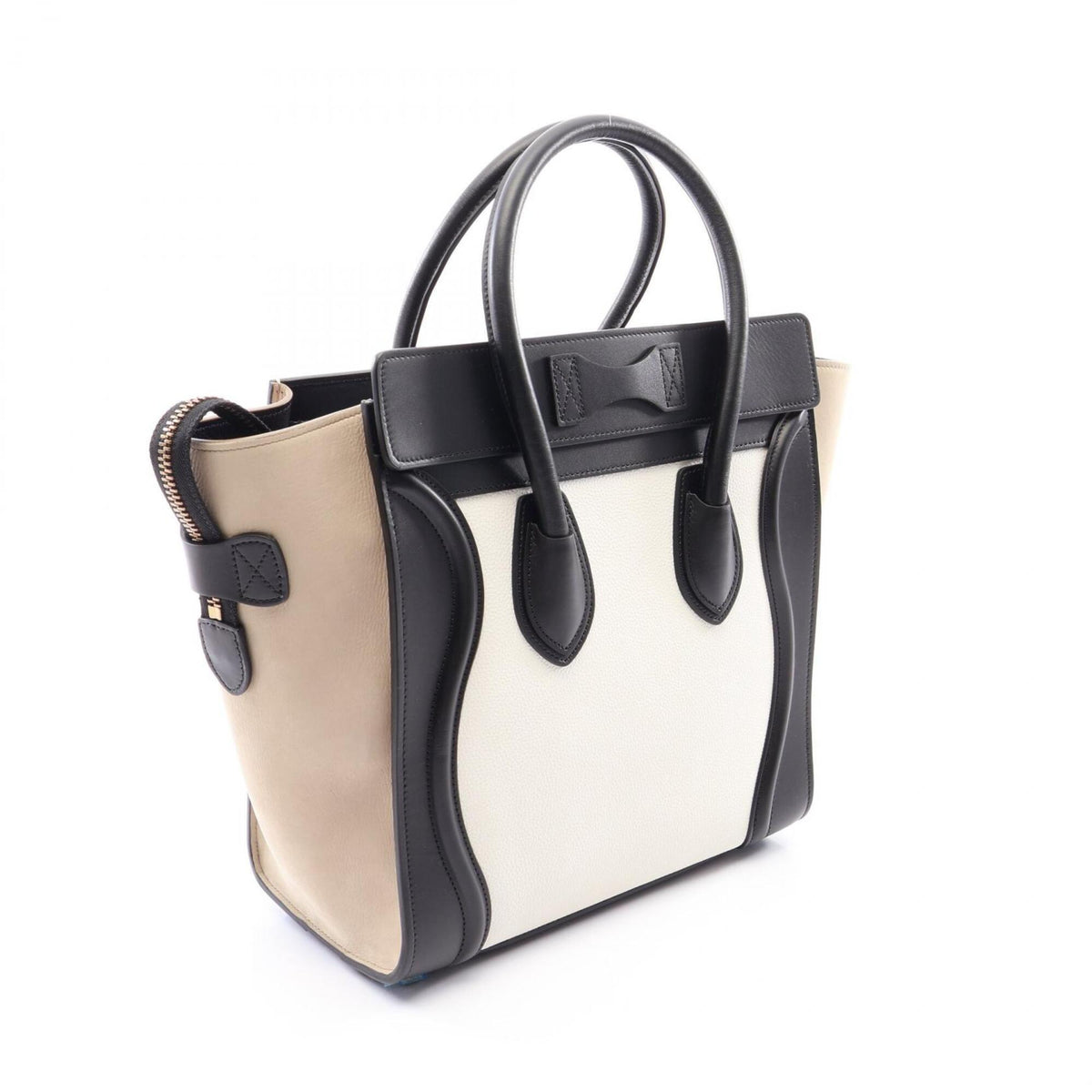 Celine Beige Black White Leather Suede Handbag Tote Bag (Pre-Owned)