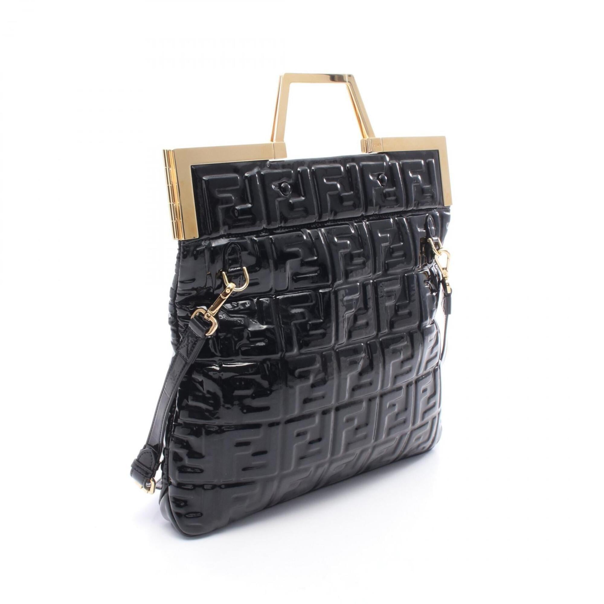 Fendi Black Patent Leather Handbag Tote Bag (Pre-Owned)