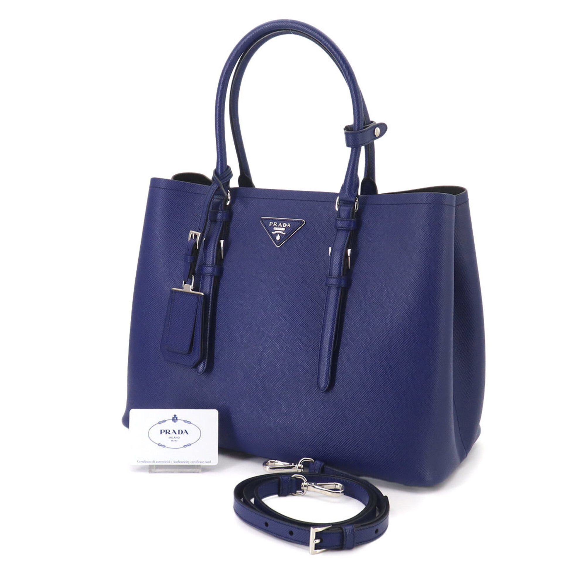 Prada Blue Saffiano Triangle Handbag Tote Bag (Pre-Owned)