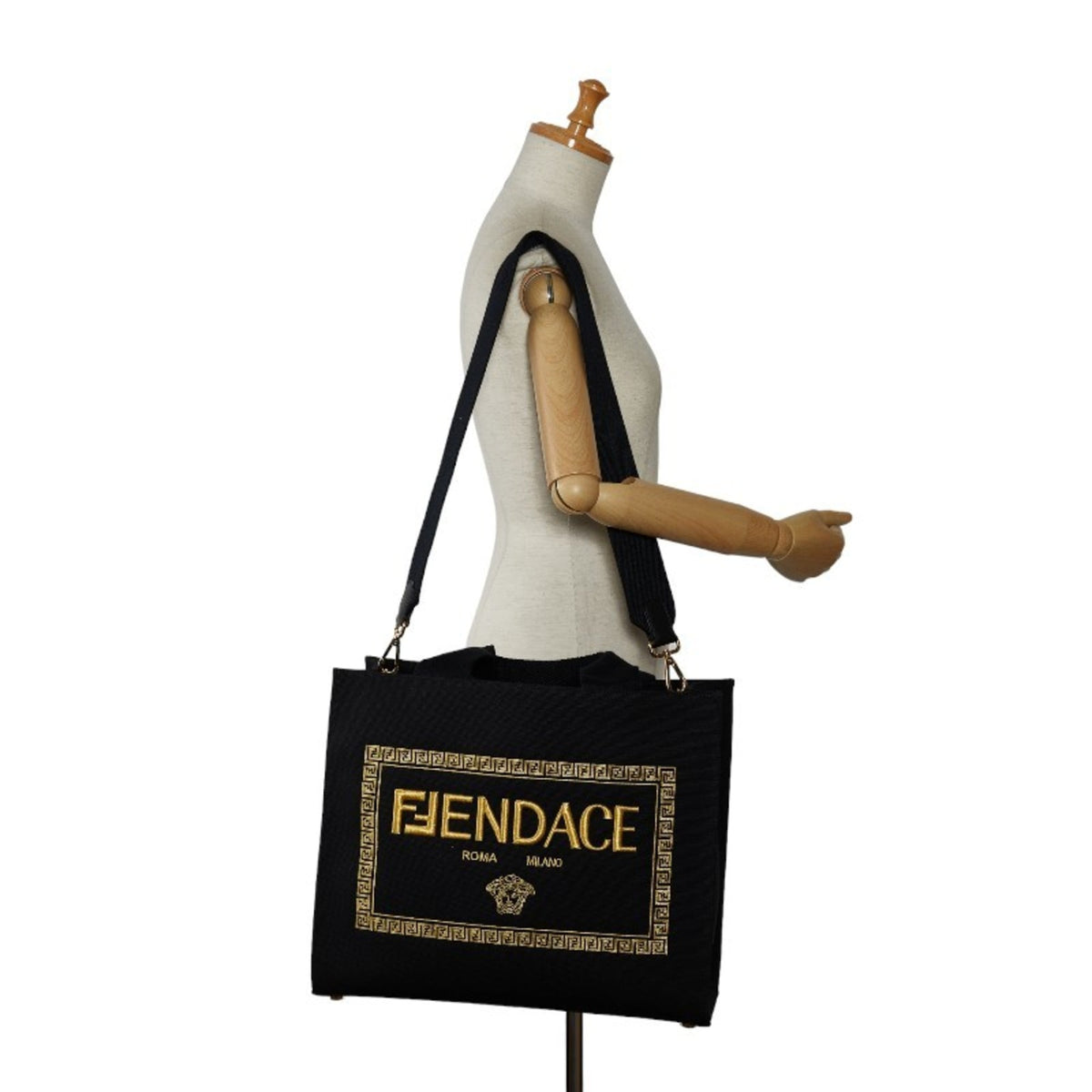 Fendi Black Yellow Canvas Shoulder Bag Tote Bag (Pre-Owned)