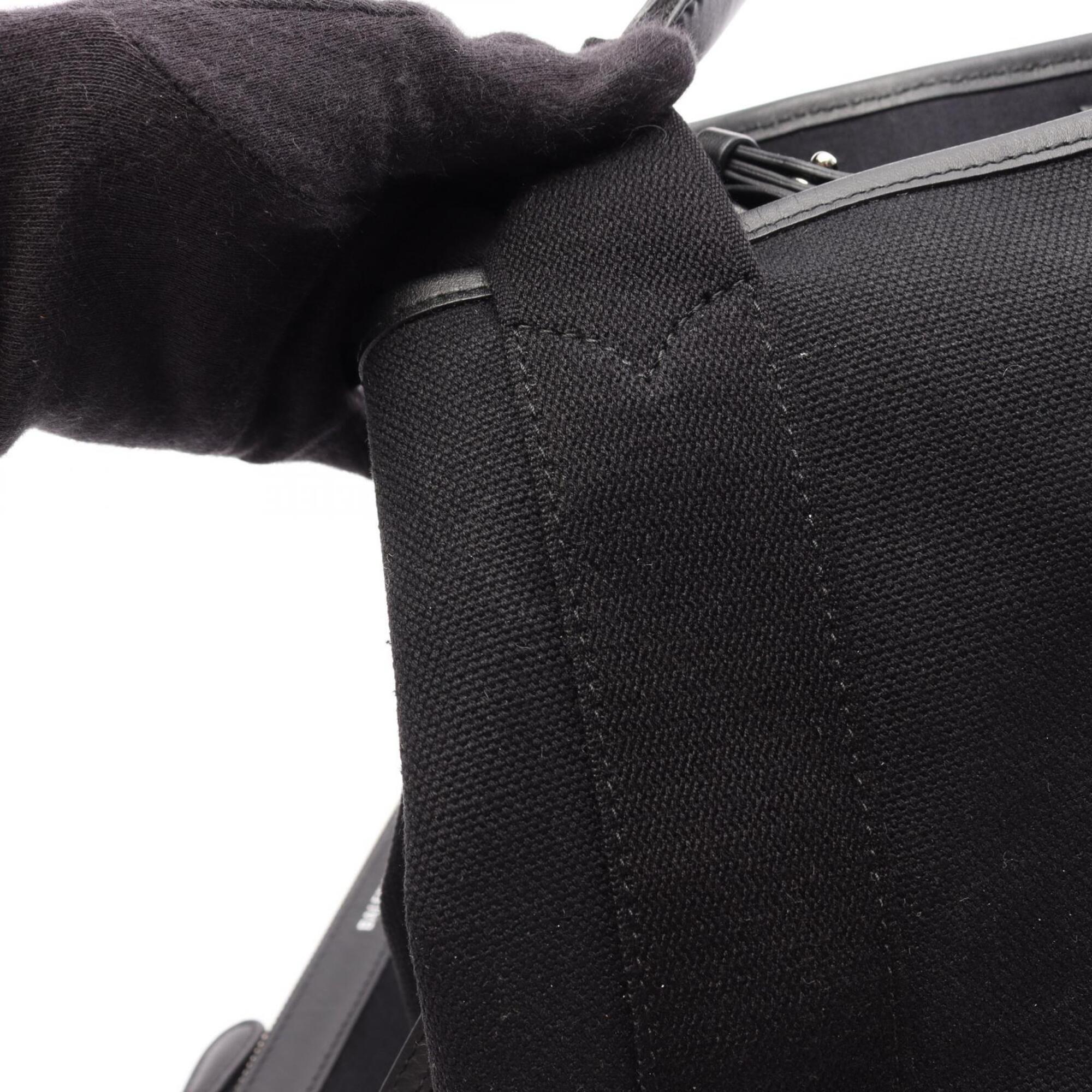 Balenciaga Black Navy Leather Canvas Handbag Tote Bag (Pre-Owned)