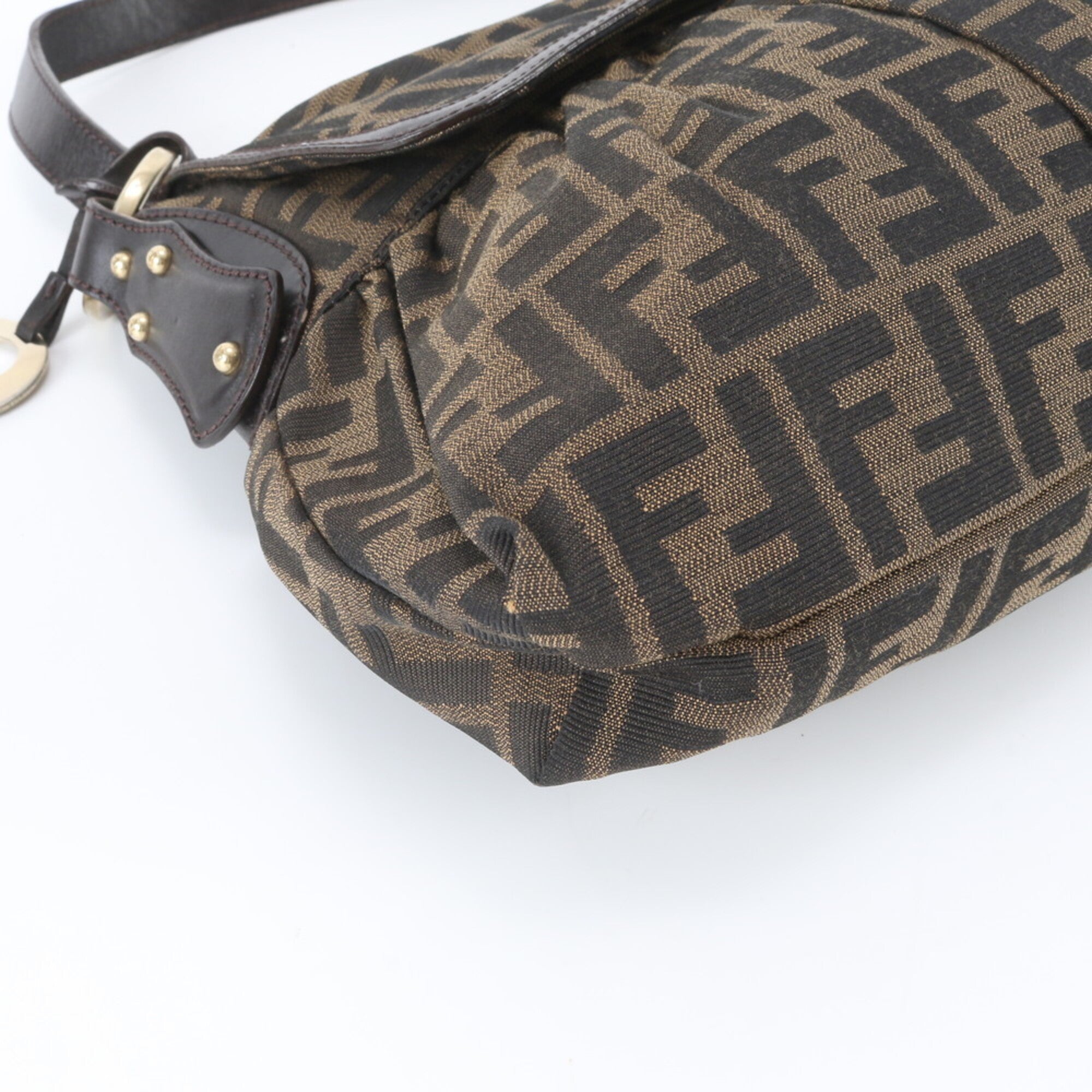 Fendi Brown Leather Canvas Handbag Shoulder Bag (Pre-Owned)