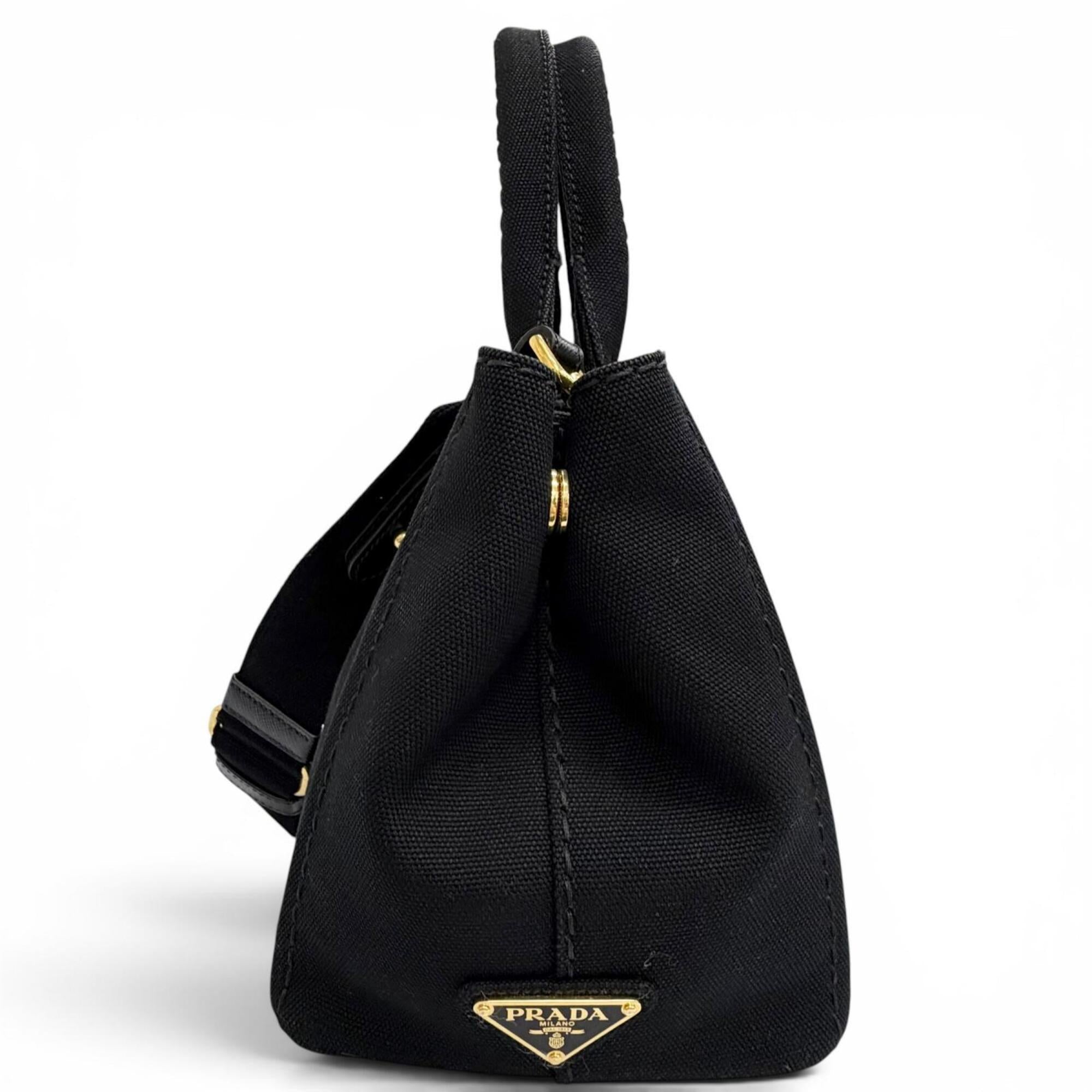 Prada Black Leather Canvas Tote Bag (Pre-Owned)