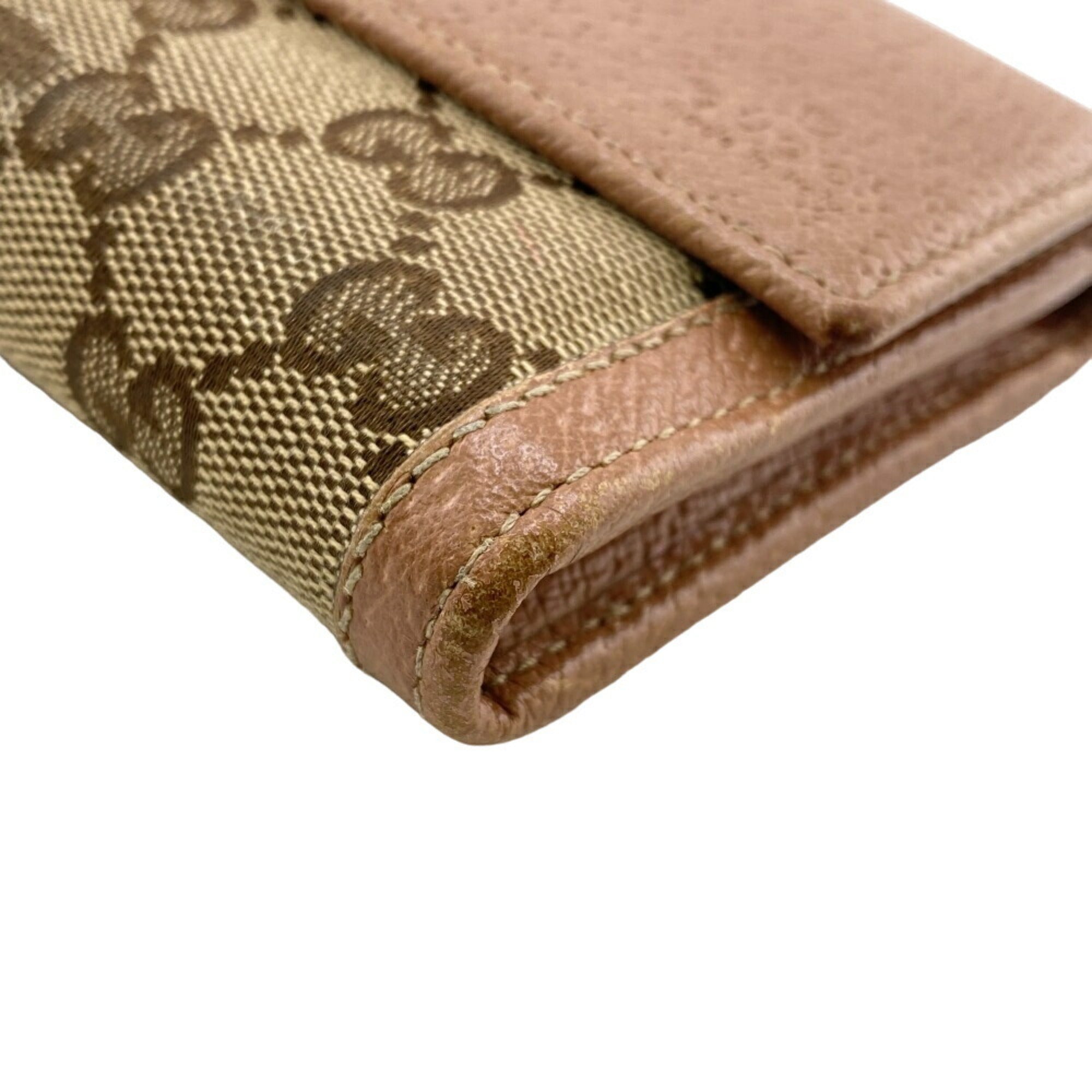 Gucci Beige Pink Canvas Leather Long Wallet (Bi-Fold) (Pre-Owned)