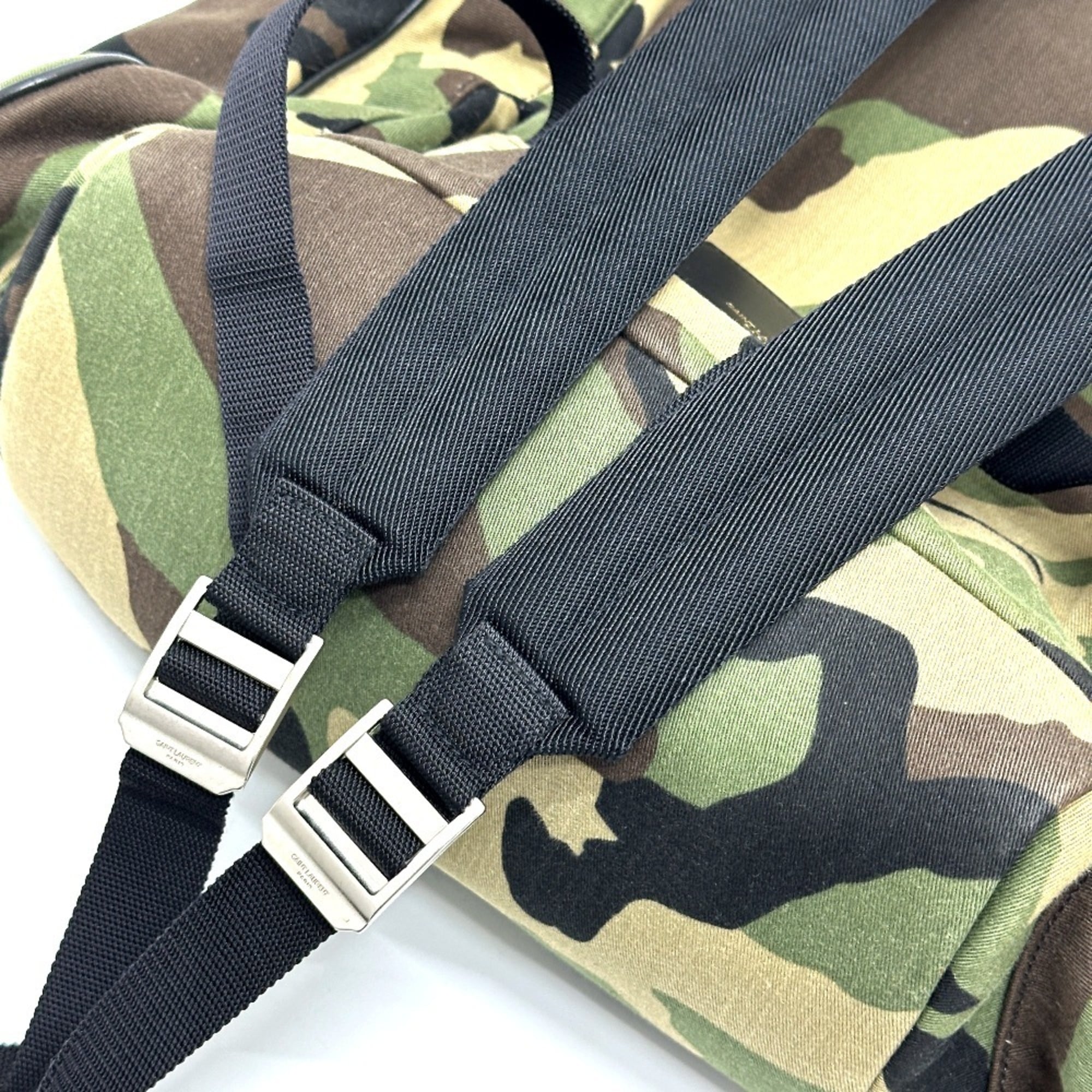 Yves Saint Laurent Camouflage Green Canvas Backpack (Pre-Owned)