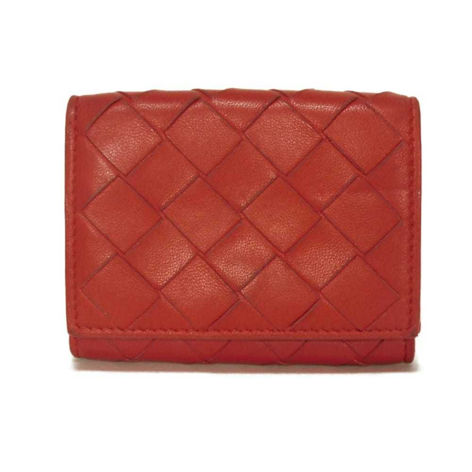 Bottega Veneta Red Color Leather Wallet (Tri-Fold) (Pre-Owned)