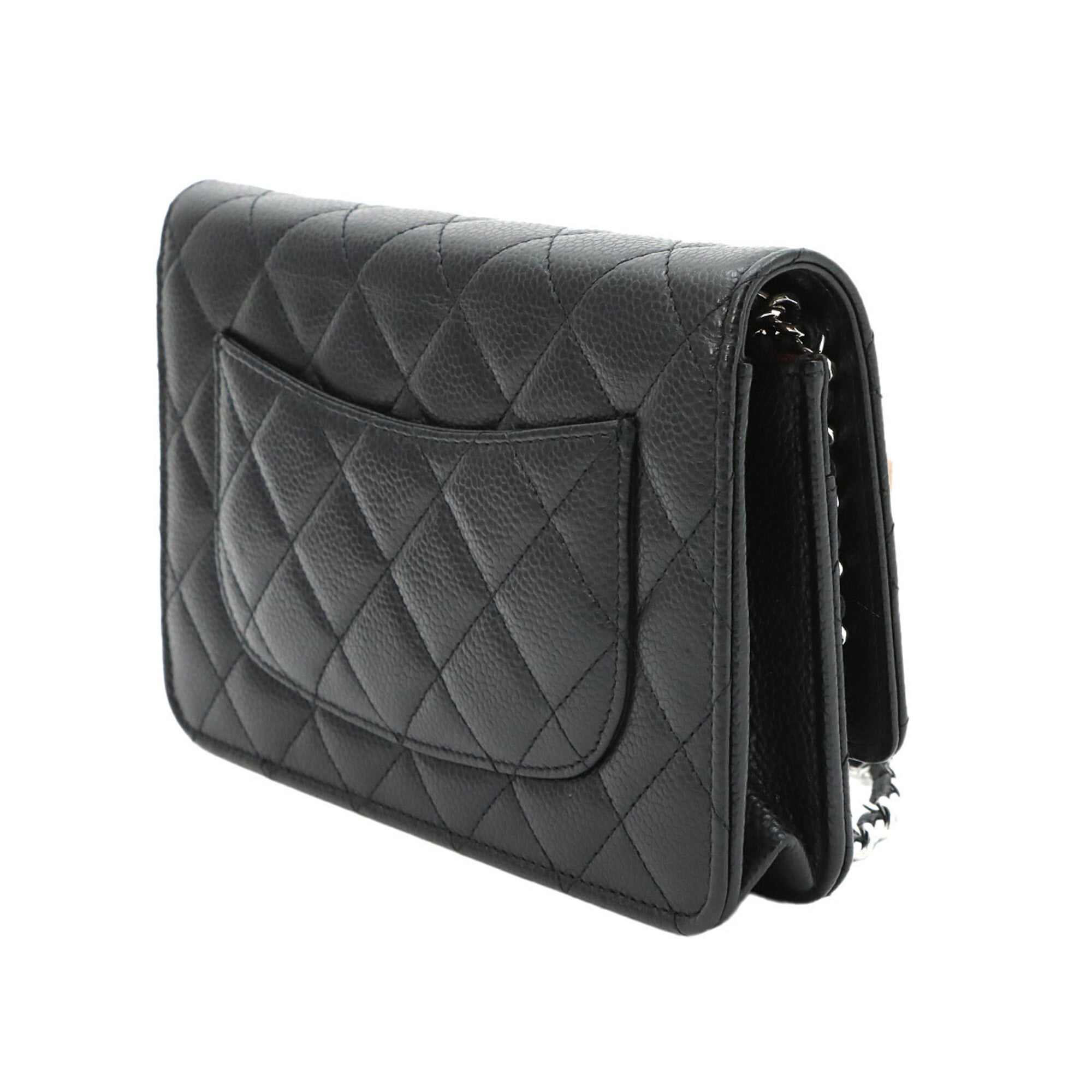 Chanel Black Grained Calfskin Chain/Shoulder Wallet (Pre-Owned)