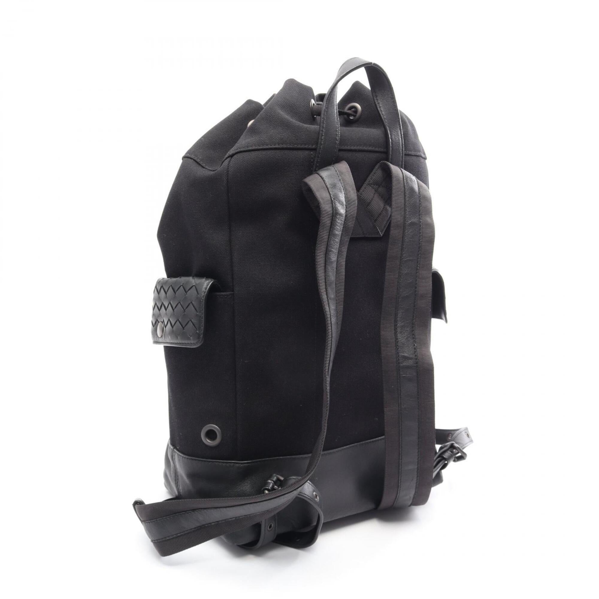 Bottega Veneta Black Gray White Canvas Leather Backpack Handbag (Pre-Owned)