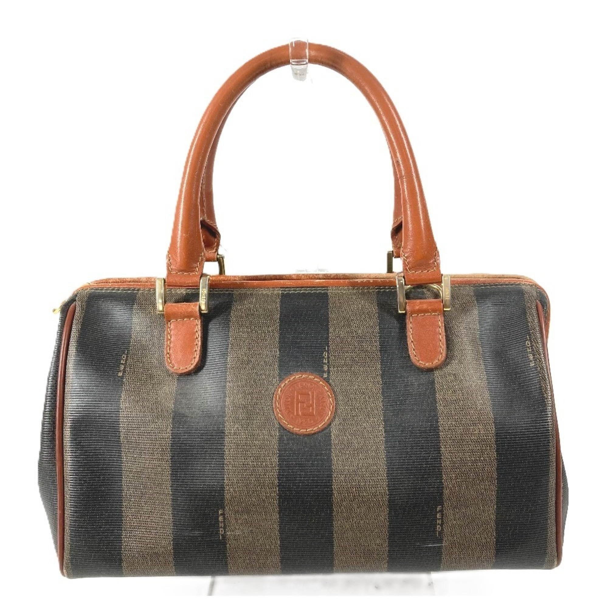 Fendi Khaki Pvc Leather Boston Bag Handbag (Pre-Owned)