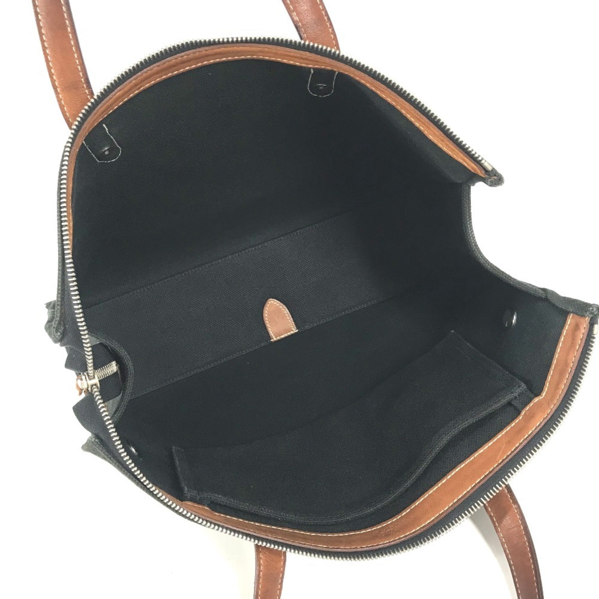 Hermes Black Brown Canvas Leather Briefcase Handbag Tote Bag (Pre-Owned)