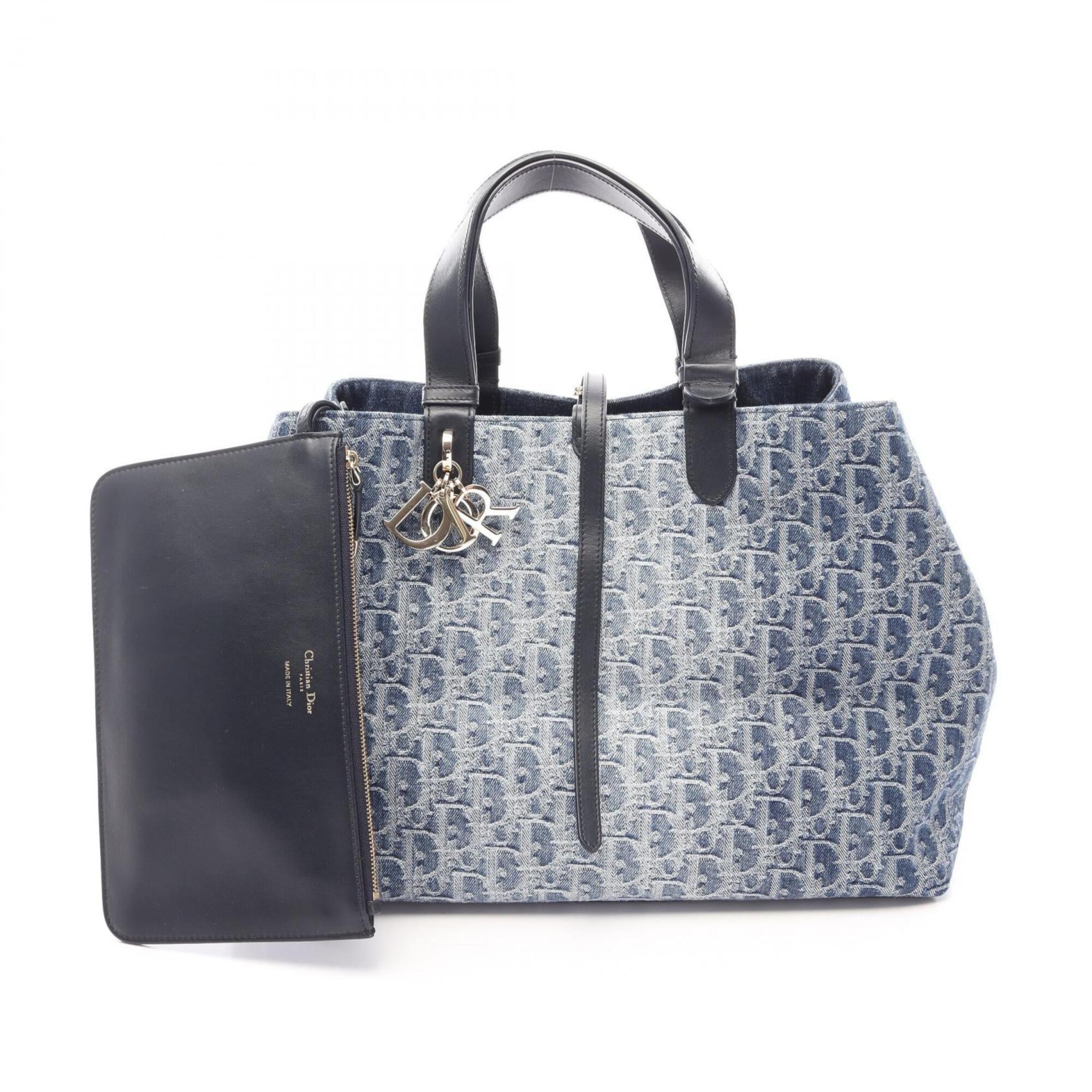 Christian Dior Black Blue Denim Leather Tote Bag (Pre-Owned)