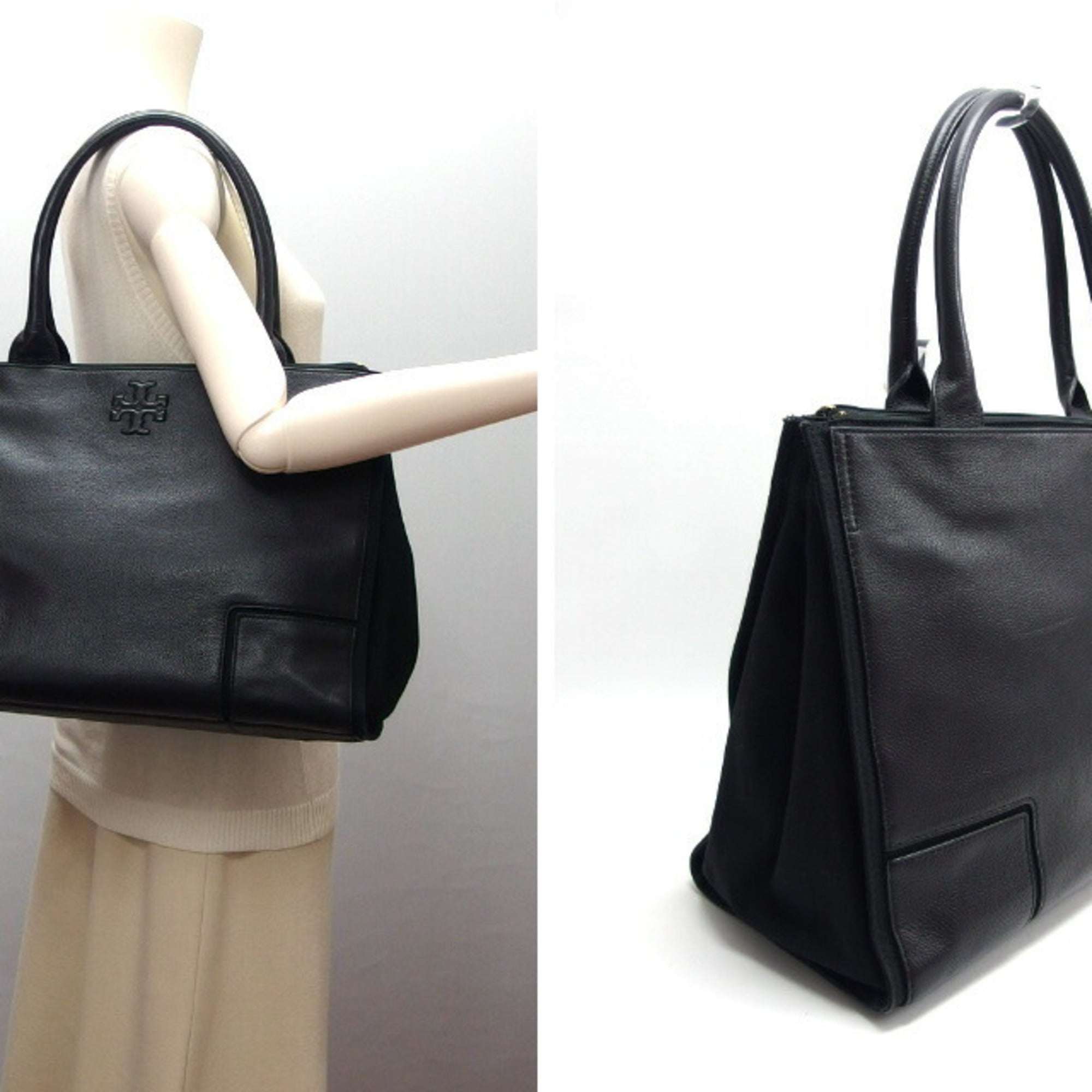 Tory Burch Black Leather Shoulder Bag Tote Bag (Pre-Owned)