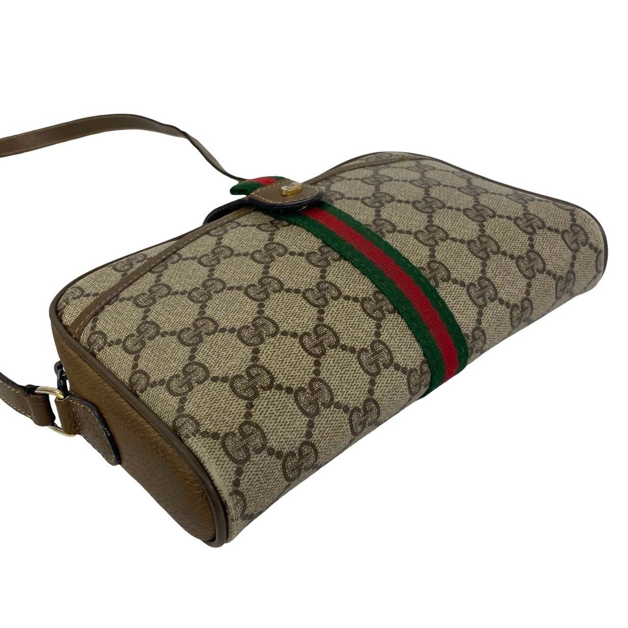 Gucci Brown Green Red Color Leather Pvc Pochette Shoulder Bag (Pre-Owned)