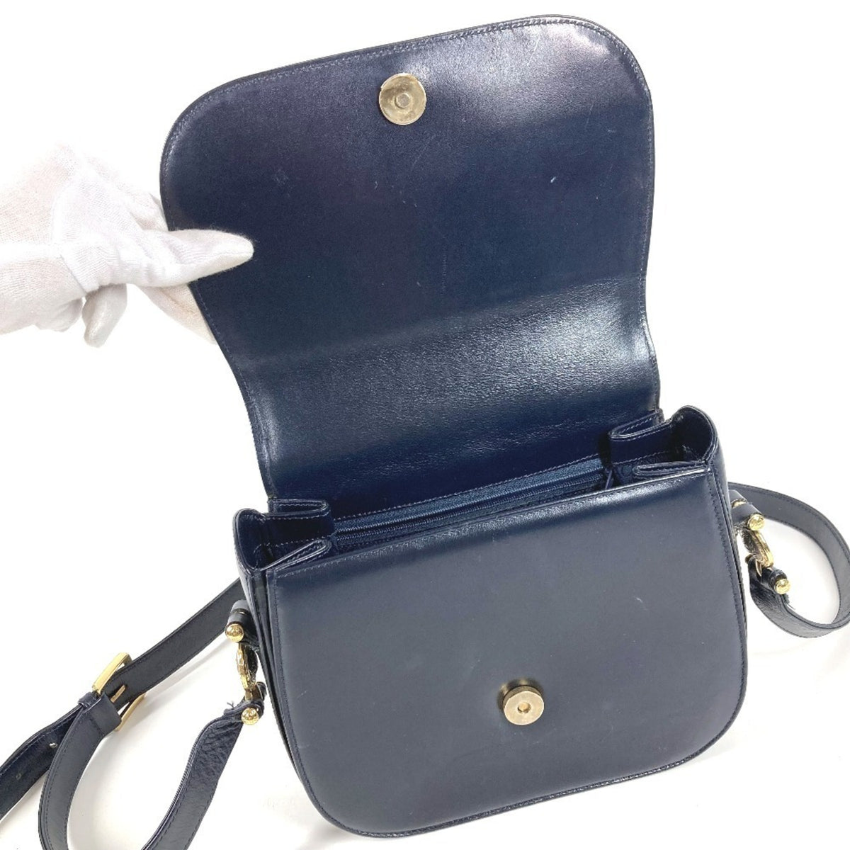 Versace Navy Leather Shoulder Bag (Pre-Owned)