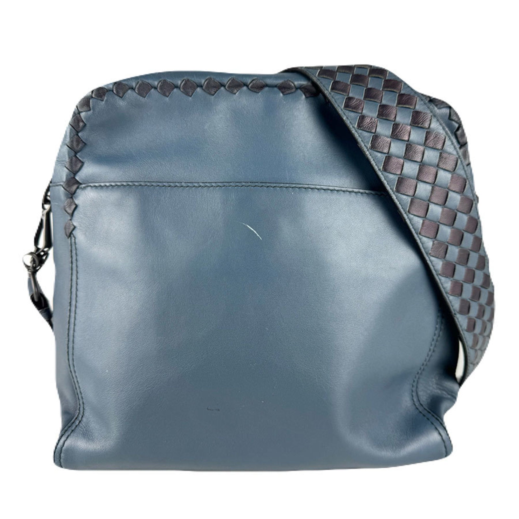 Bottega Veneta Black Dark Blue Leather Shoulder Bag (Pre-Owned)