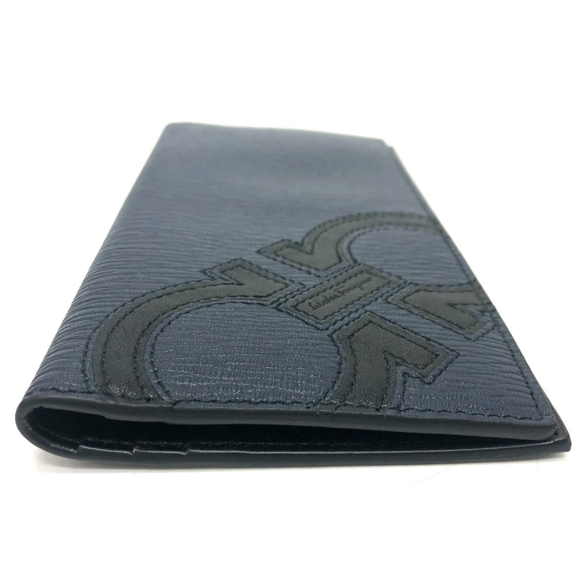 Salvatore Ferragamo Gancini Navy Leather Long Wallet (Bi-Fold) (Pre-Owned)