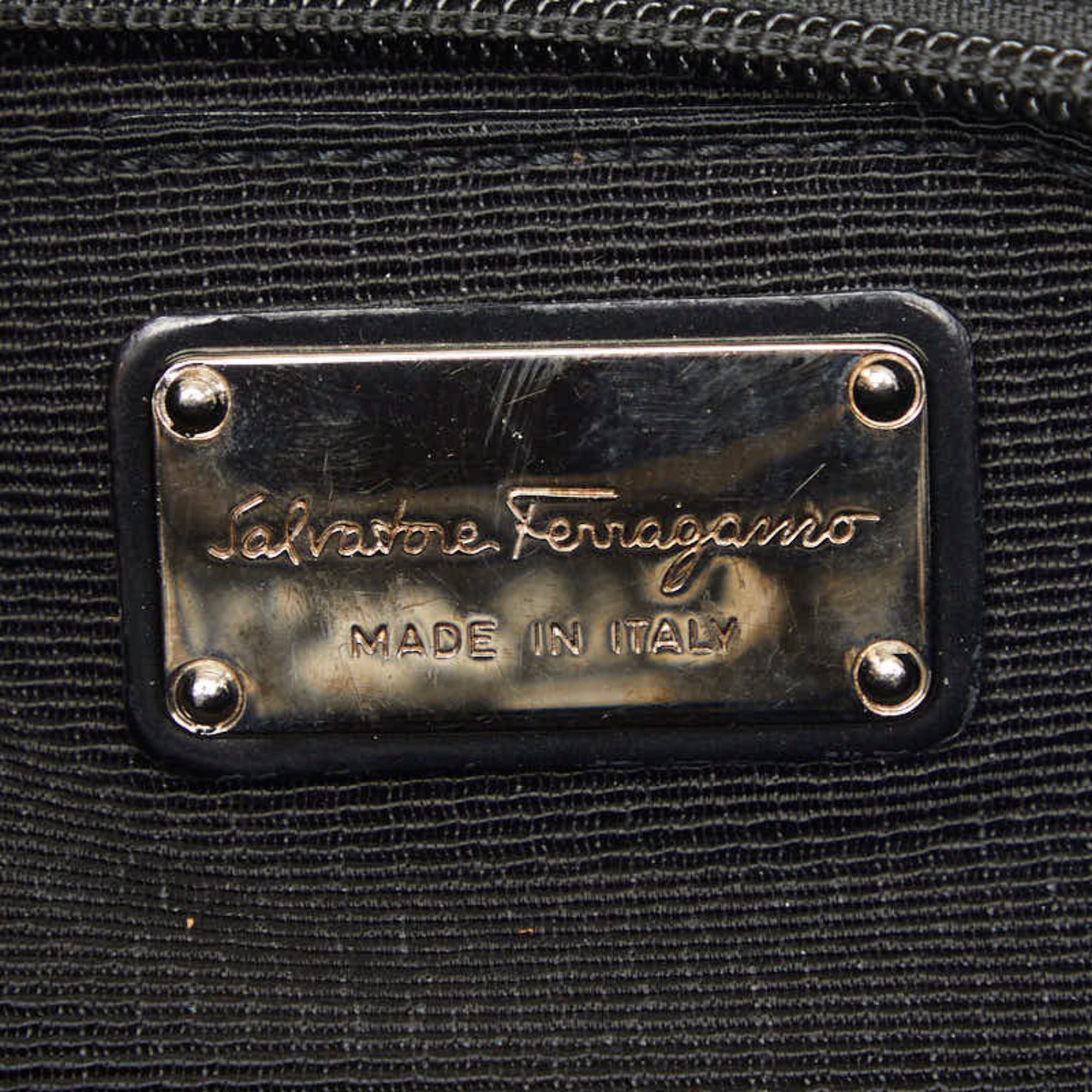Salvatore Ferragamo Black Gray Silver Pvc Leather Handbag (Pre-Owned)