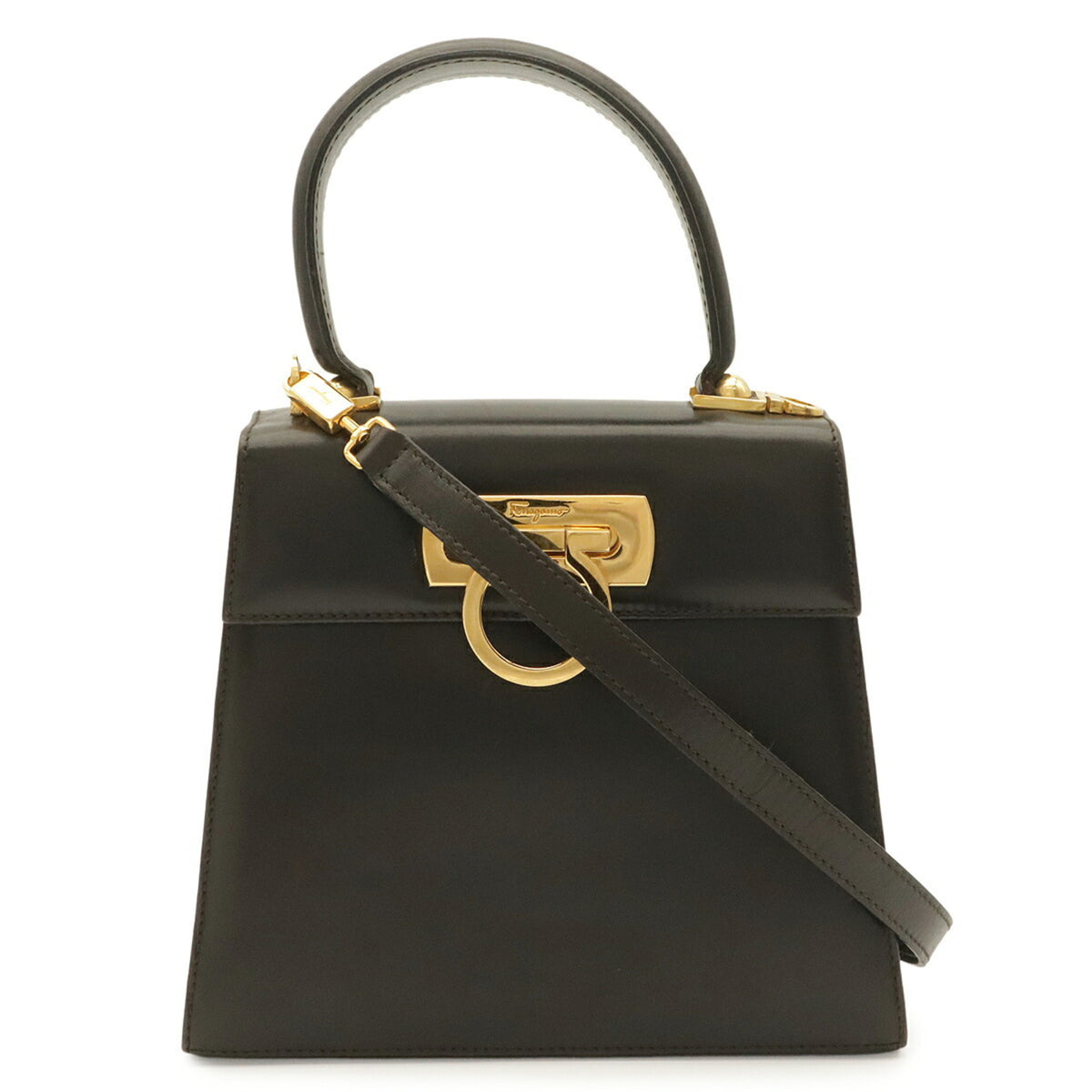 Salvatore Ferragamo Gancini Dark Brown Leather Handbag Shoulder Bag (Pre-Owned)