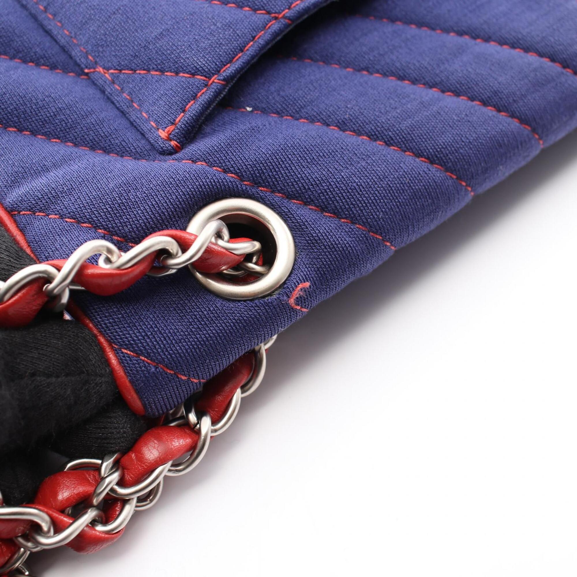 Chanel Navy Red Color Leather Fabric Handbag Shoulder Bag (Pre-Owned)