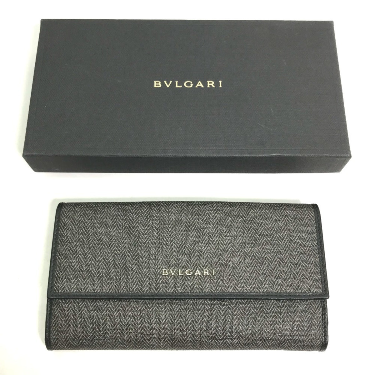Bvlgari Gray Pvc Leather Long Wallet (Bi-Fold) (Pre-Owned)