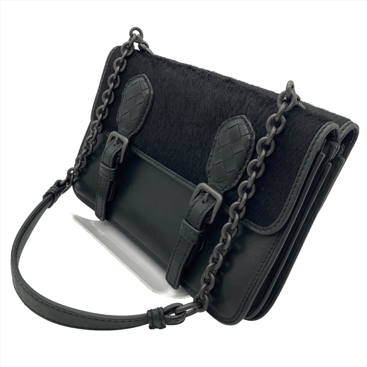 Bottega Veneta Intrecciato Black Leather Shoulder Bag (Pre-Owned)