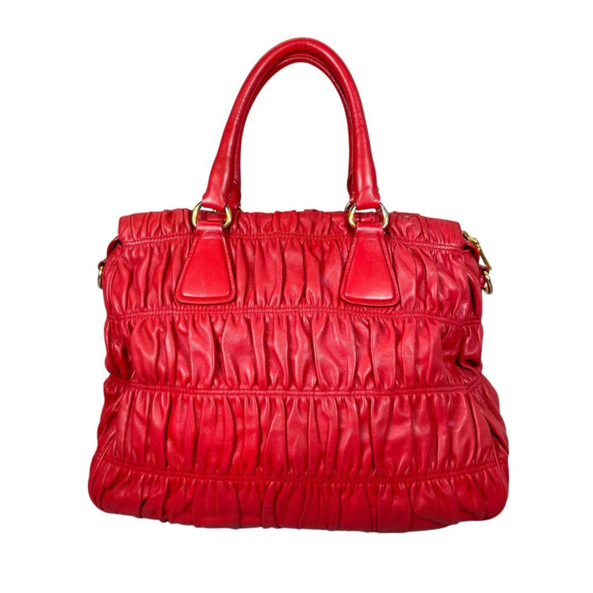 Prada Red Color Nappa Leather Shoulder Bag Tote Bag (Pre-Owned)